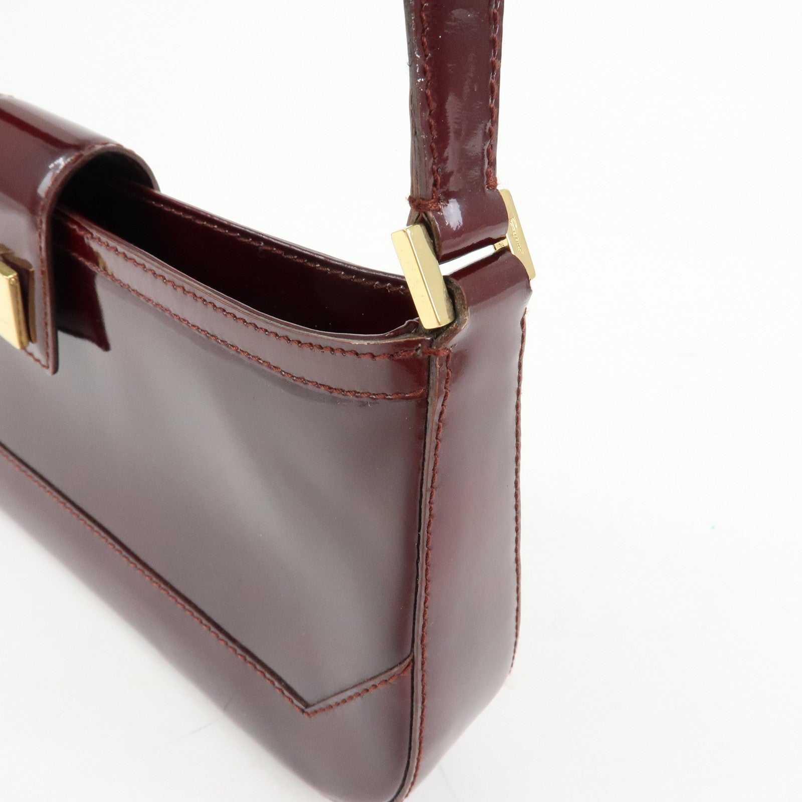 Ferragamo Patent Leather Shoulder Bag Hand Bag Bordeaux
