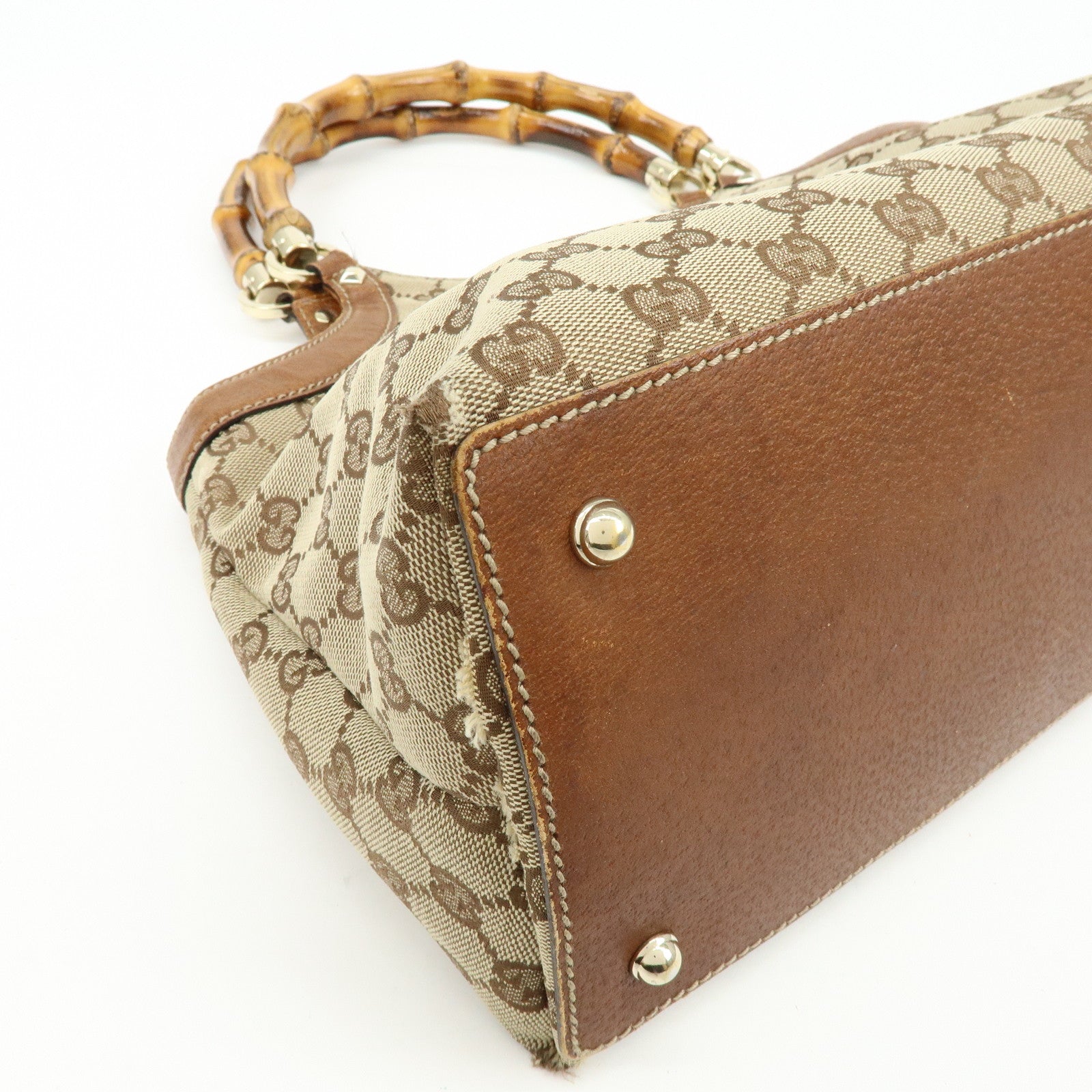 GUCCI Bamboo GG Canvas Leather Tote Bag Hand Bag Brown Beige 137395