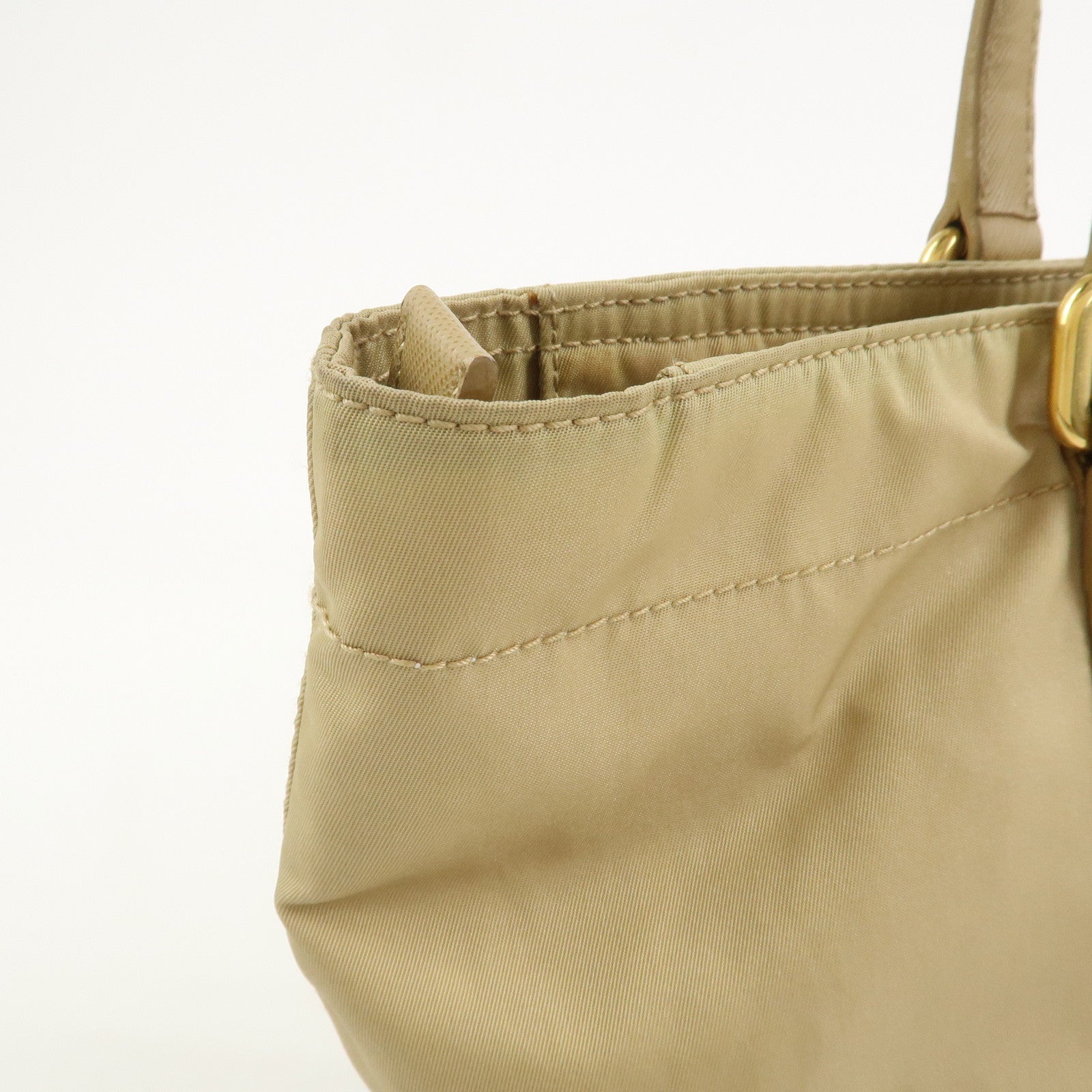 PRADA Triangle Logo Nylon Saffiano Leather Tote Bag Beige BR2311