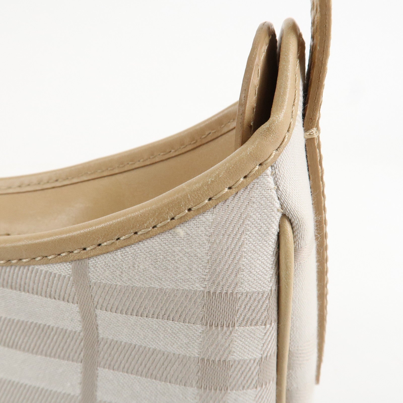 BURBERRY Canvas Leather Shoulder Bag Beige Gray Used