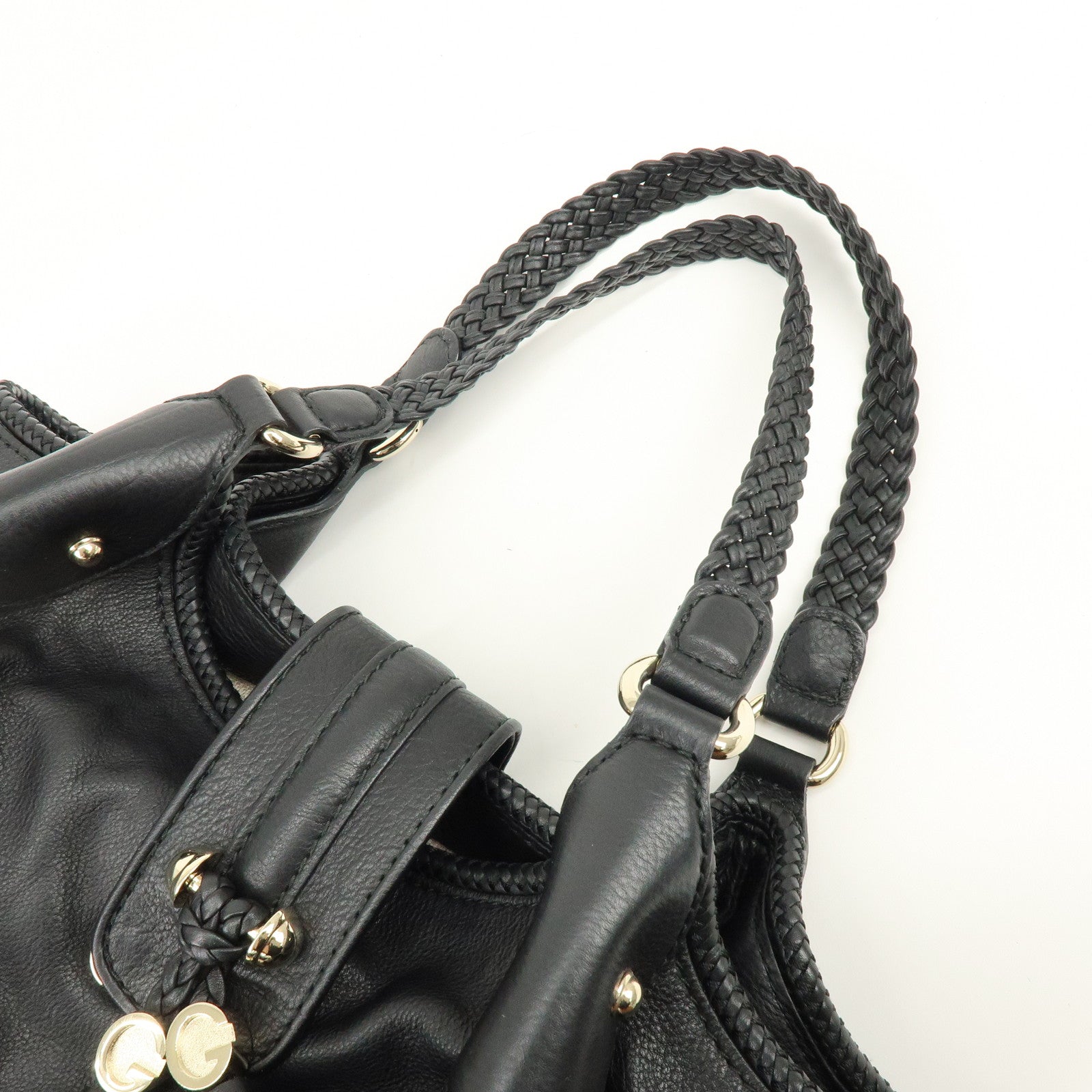 GUCCI Marrakech Leather Shoulder Bag Tote Bag Black 257029