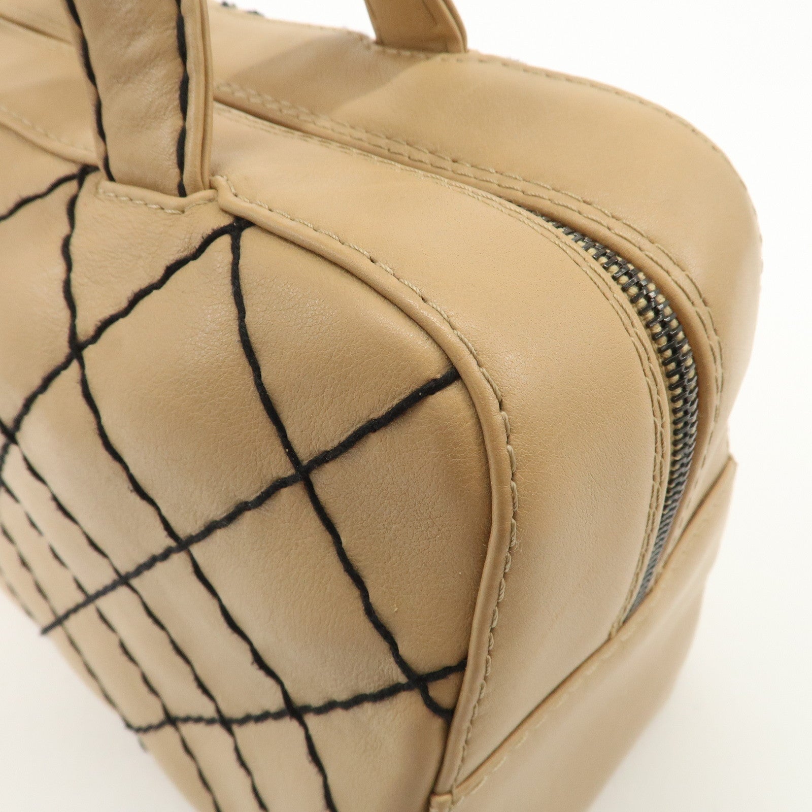 CHANEL Wild Stitch Calf Skin Coco Mark Hand Bag Beige A14692 Used