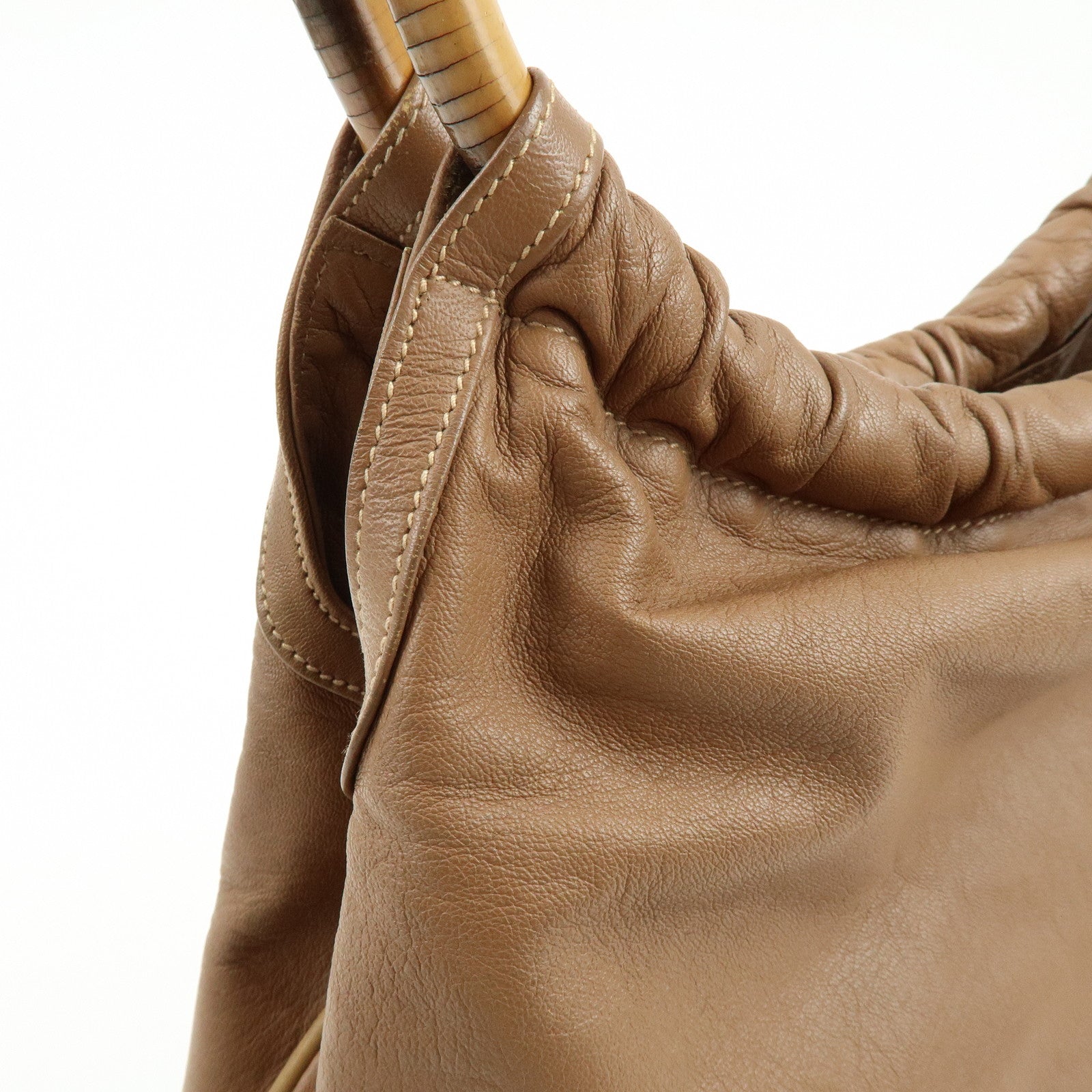 GUCCI Old Gucci Bamboo Leather Hand Bag Brown 26.000.5686