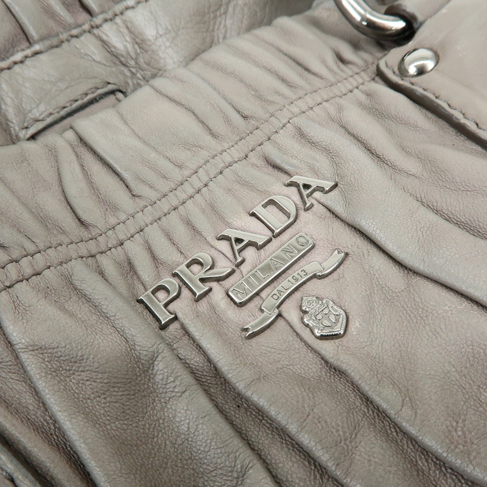 PRADA Logo Leather 2Way Bag Hand Bag Shoulder Bag Gray