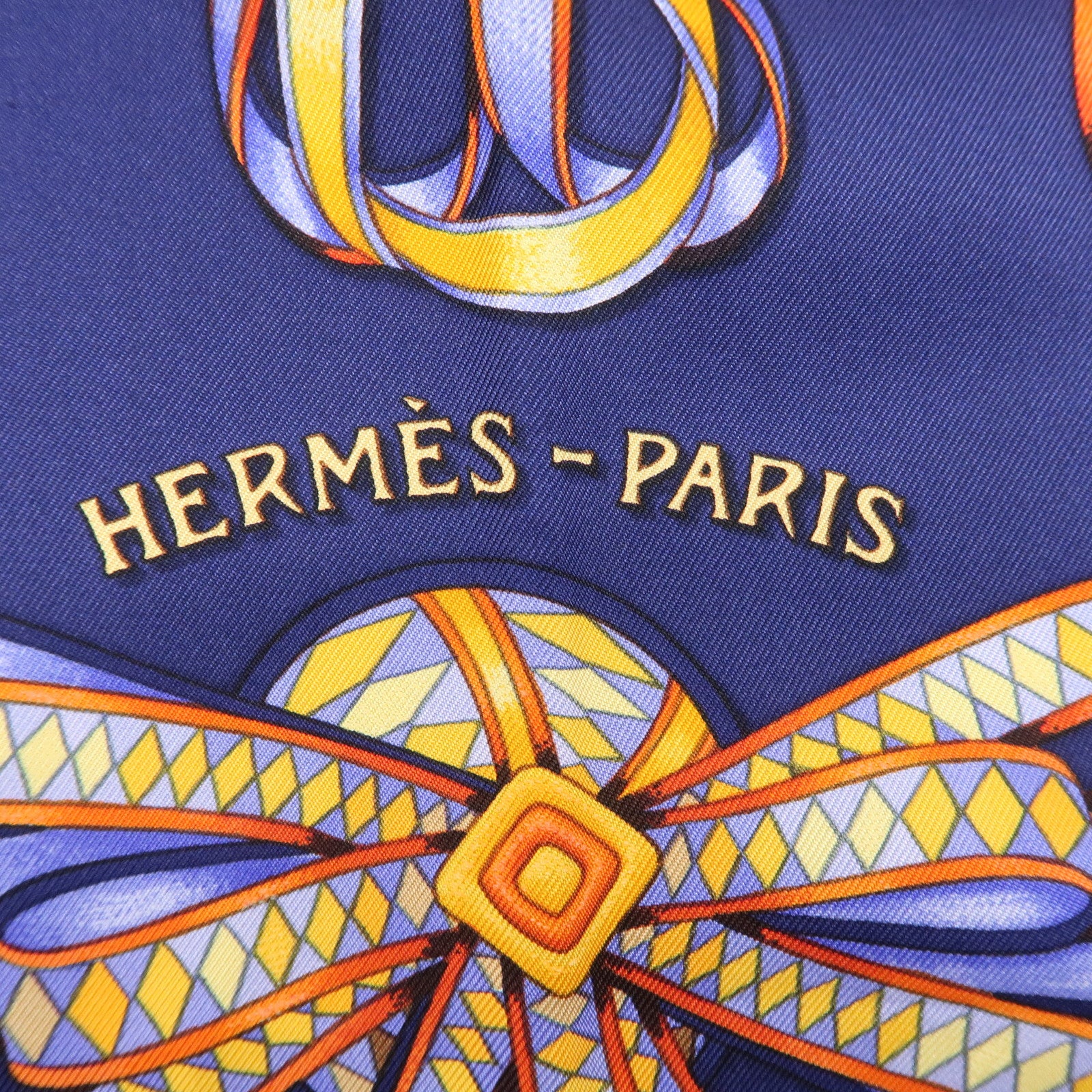 HERMES Carre 90 LES RUBANS DU CHEVAL Silk 100% Scarf Navy