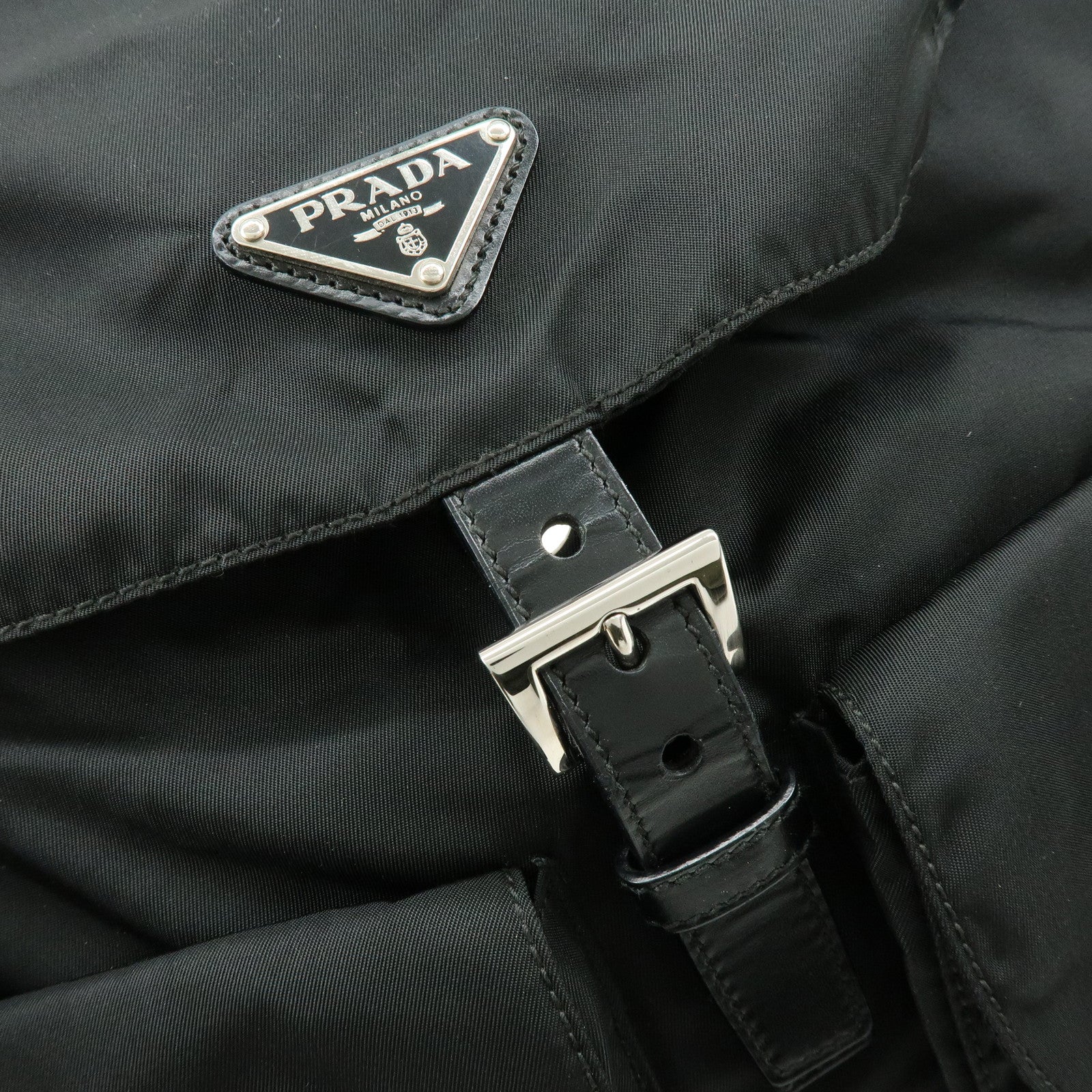 PRADA Triangle Logo Nylon Leather Backpack Rucksuck Black