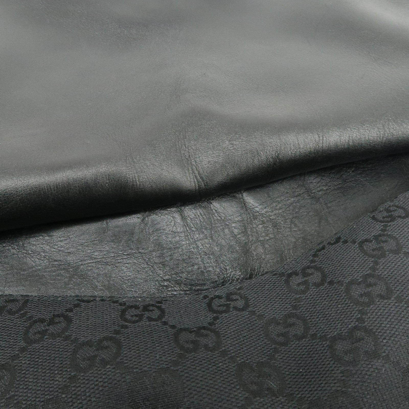 GUCCI GG Canvas Leather Shoulder Bag Hand Bag Black 90665 Used