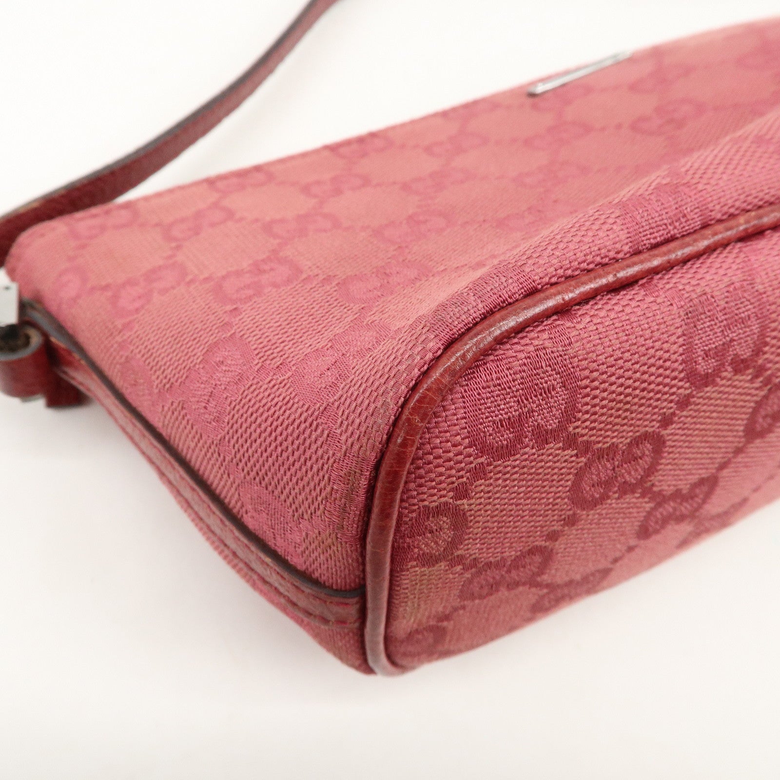 GUCCI Boat Bag GG Monogram Canvas Leather Hand Bag Pink 07198