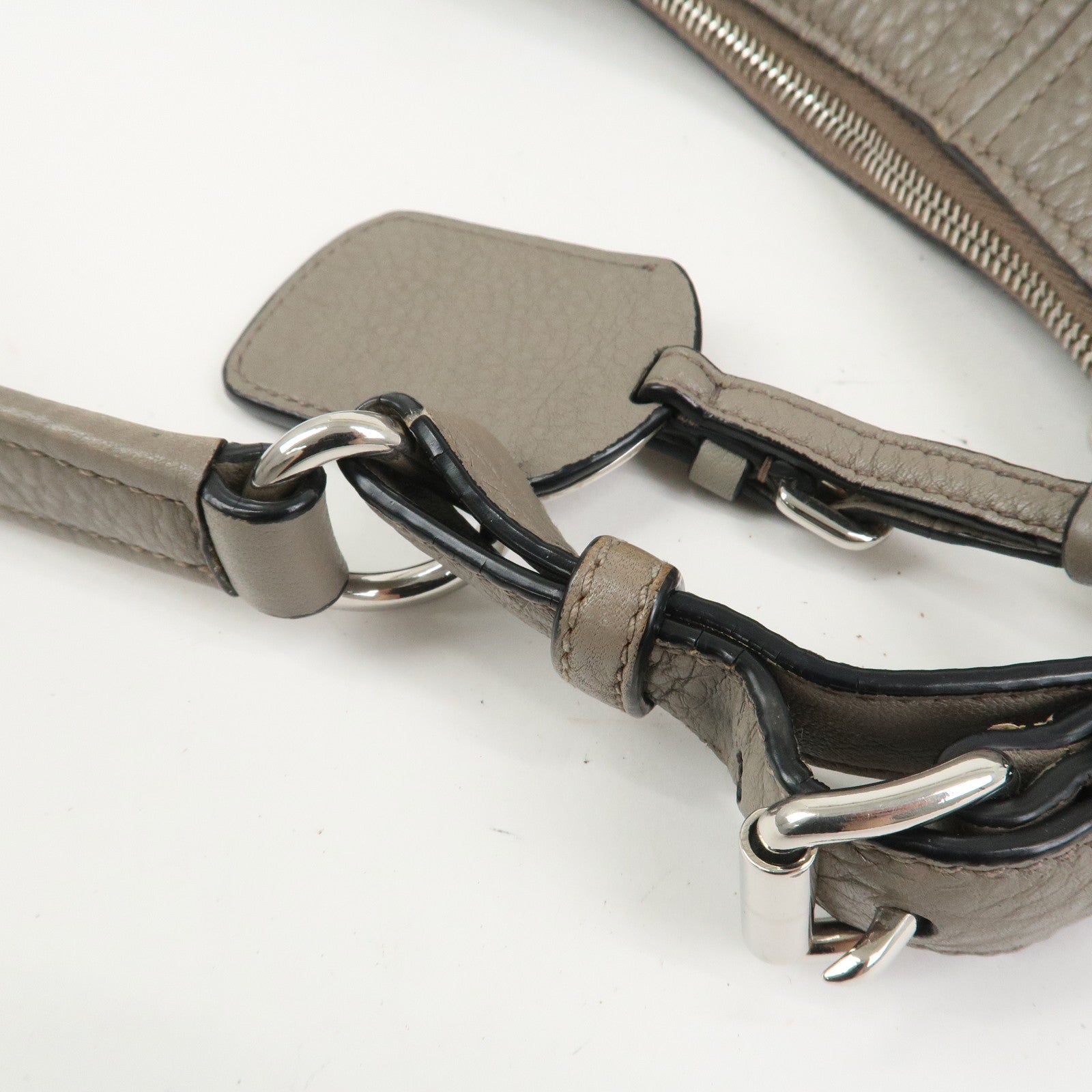 PRADA Leather Shoulder Bag Hand Bag Gray BR5096