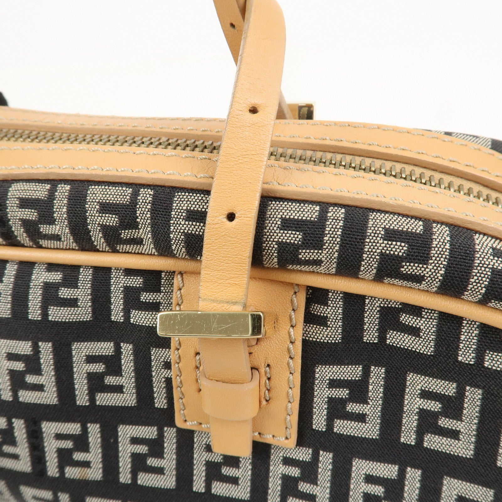 FENDI Zucchino Canvas Leather Mini Boston Bag Hand Bag Black 8BL007