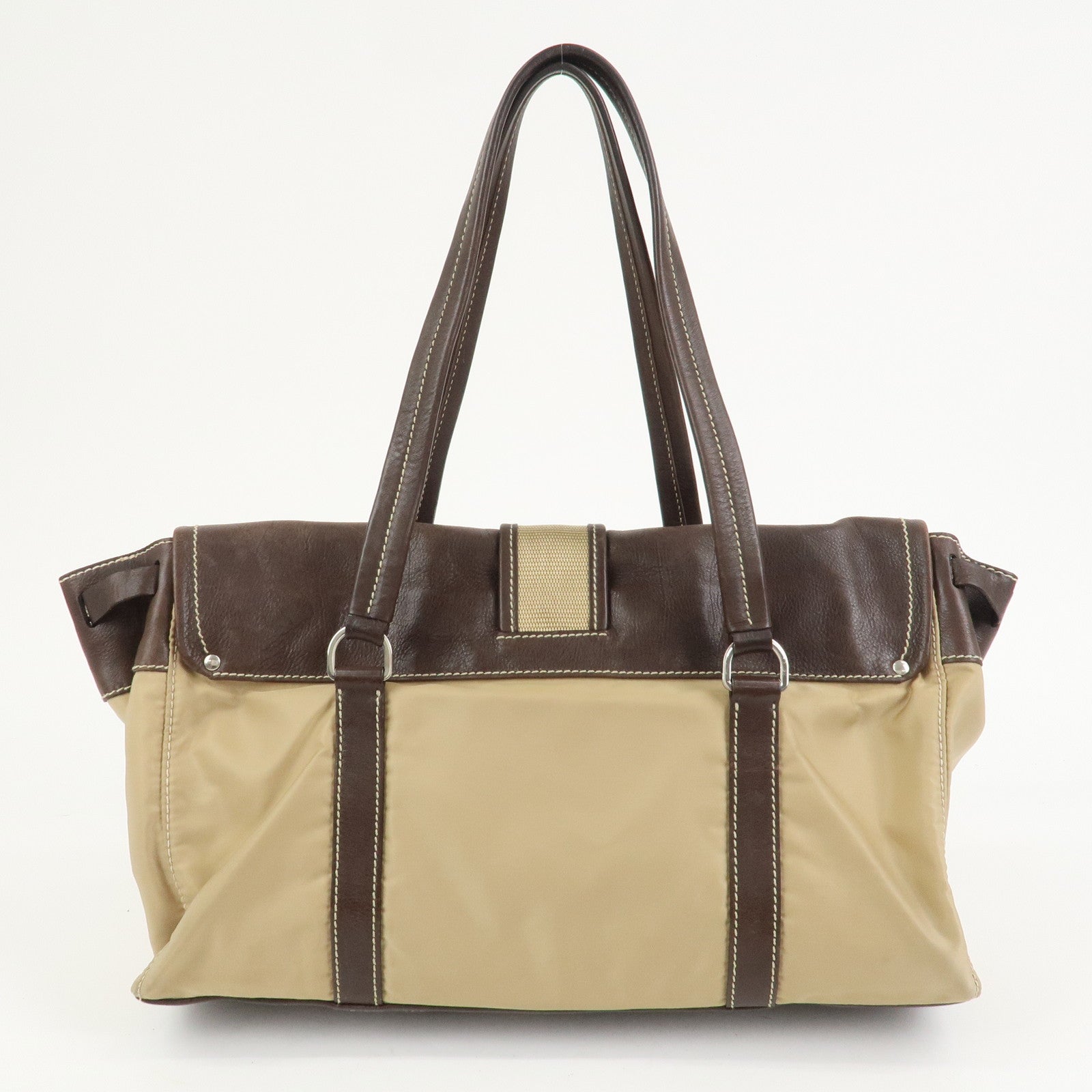 PRADA Triangle Logo Leather Nylon Shoulder Bag Brown BR2418