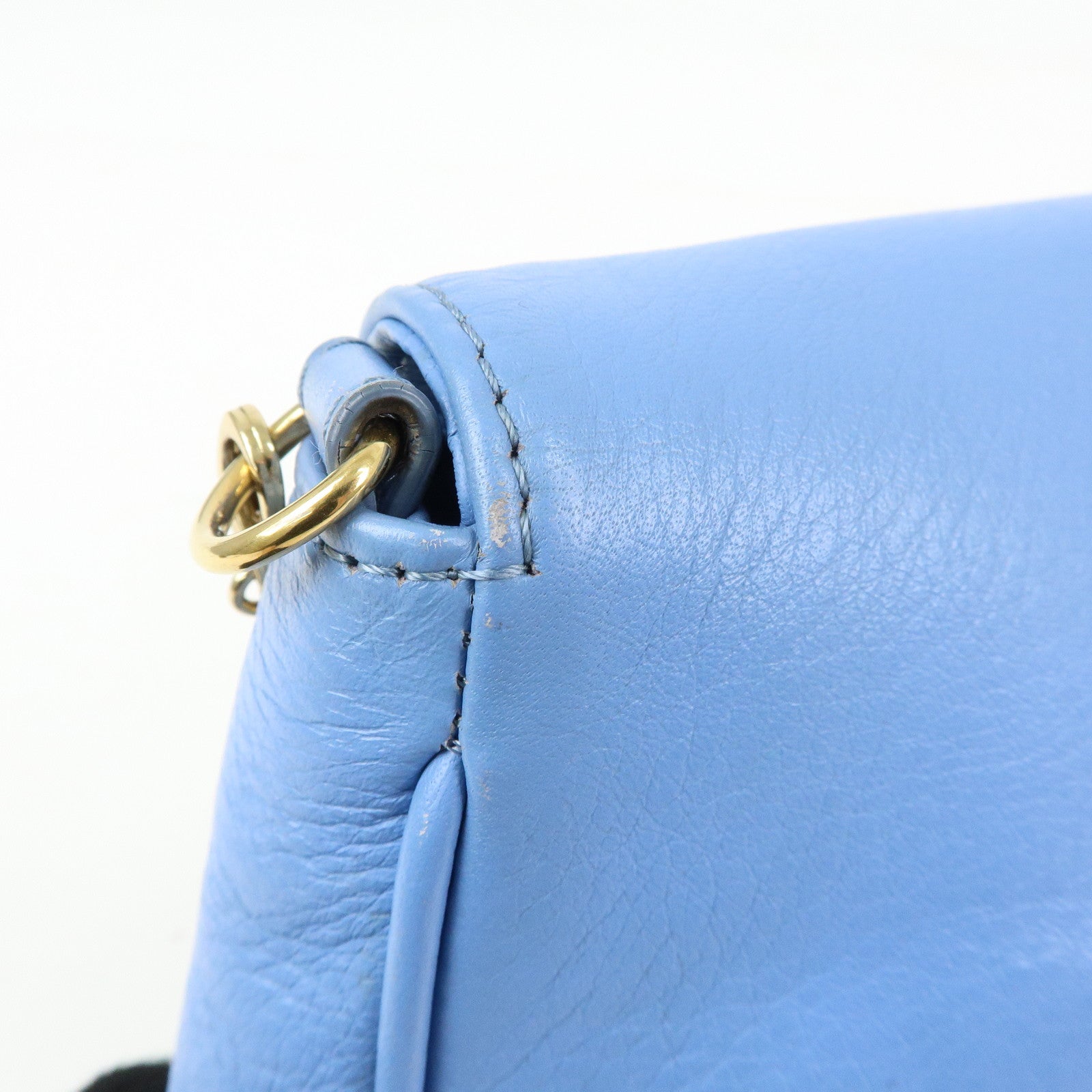 FENDI Leather Chain Shoulder Bag Crossbody Bag Light Blue 8M0276