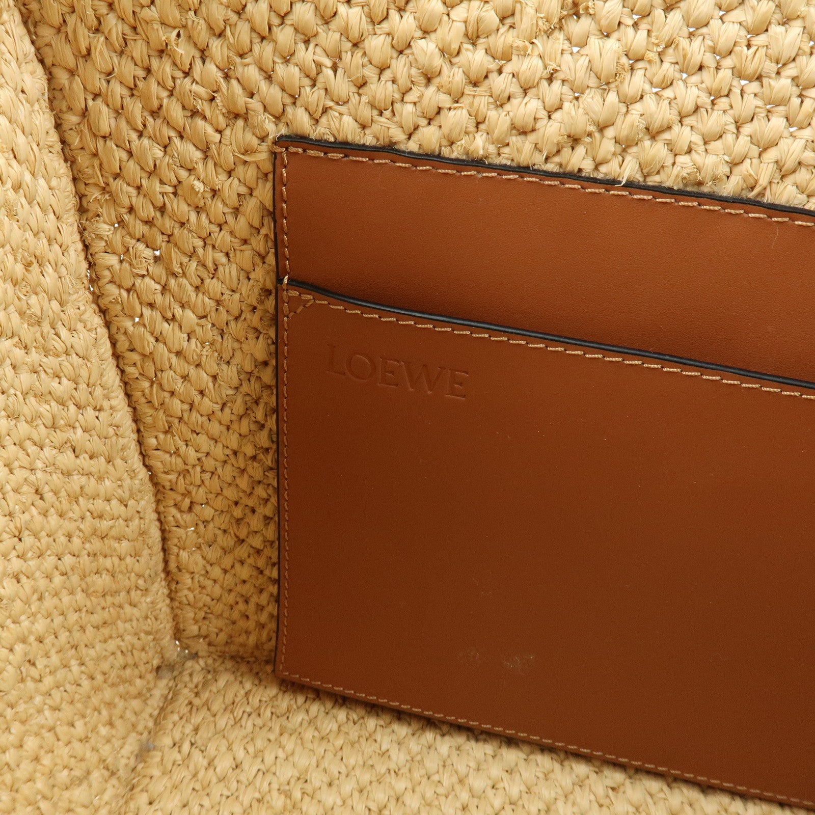 LOEWE Font Tote Raffia Leather 2Way Bag Tote Bag Shoulder Bag Beige