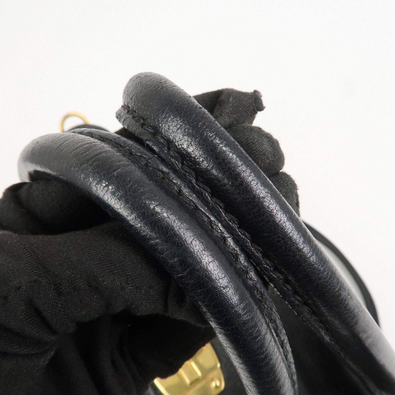 MIU MIU Leather 2 Way Bag Tote Shoulder Crossbody Bag Black Gold