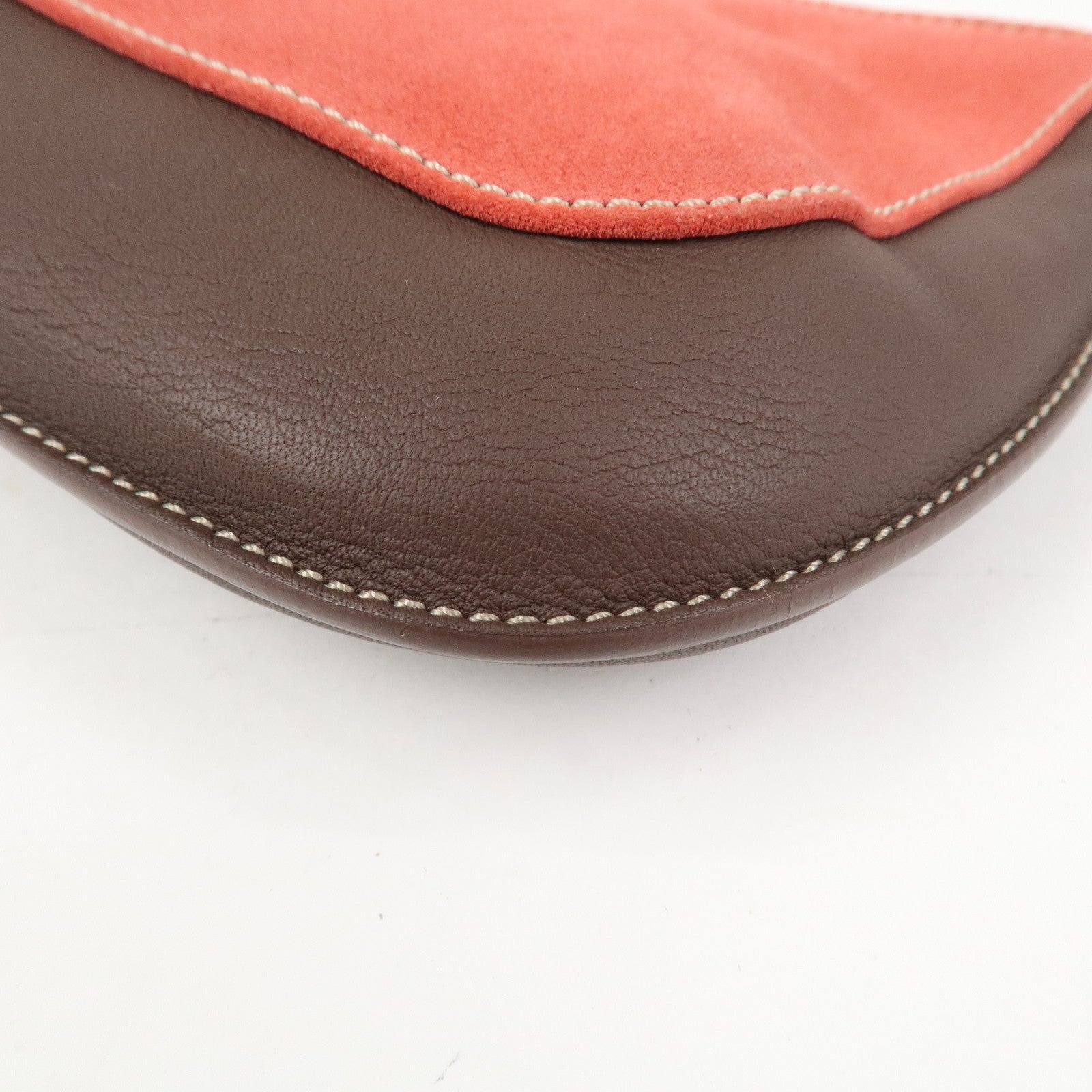 LOEWE Anagram Logo Suede Leather Accessory Pouch Hand Bag Brown Red