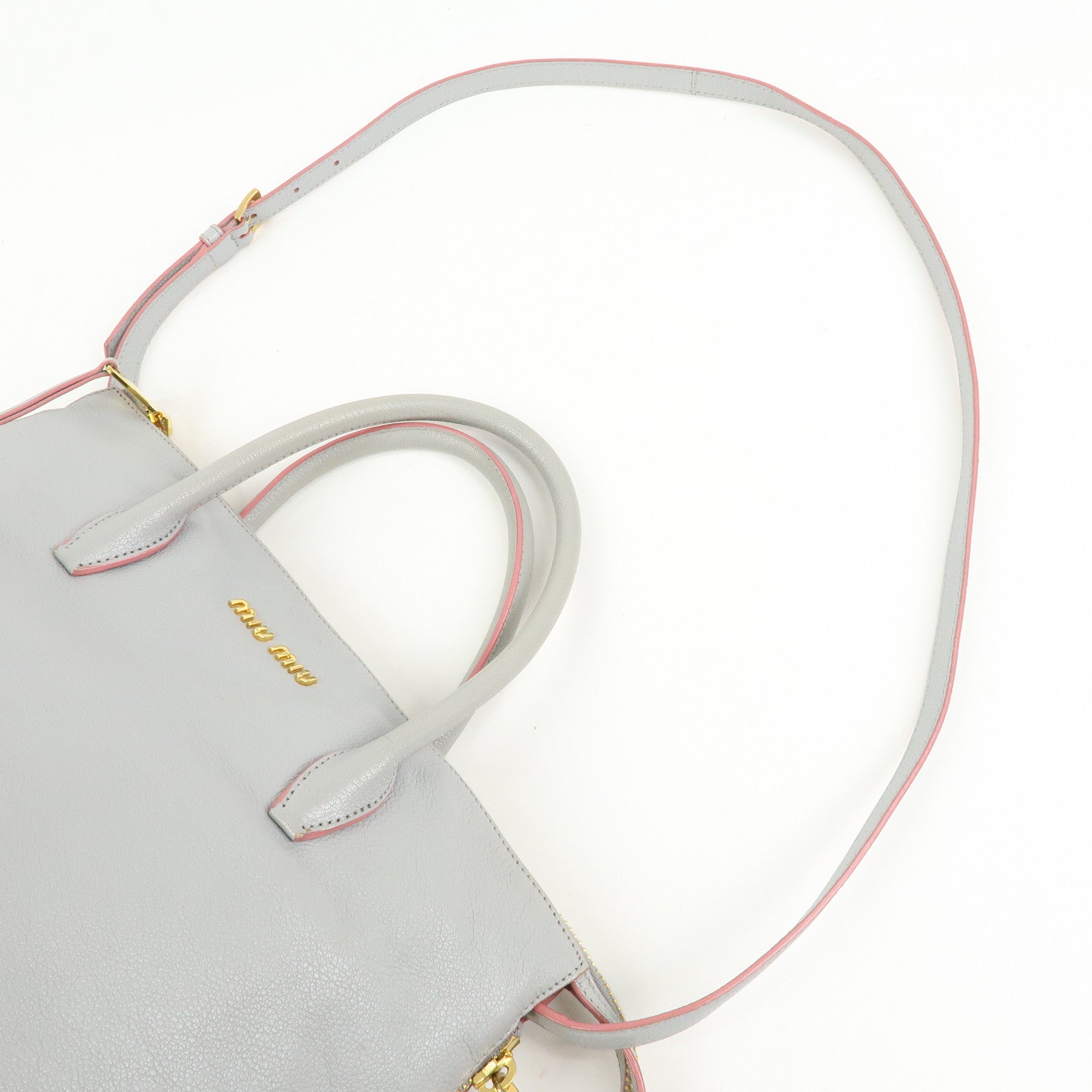 MIU MIU MADRAS Leather 2Way Bag Hand Bag Shoulder Bag Gray 5BB015