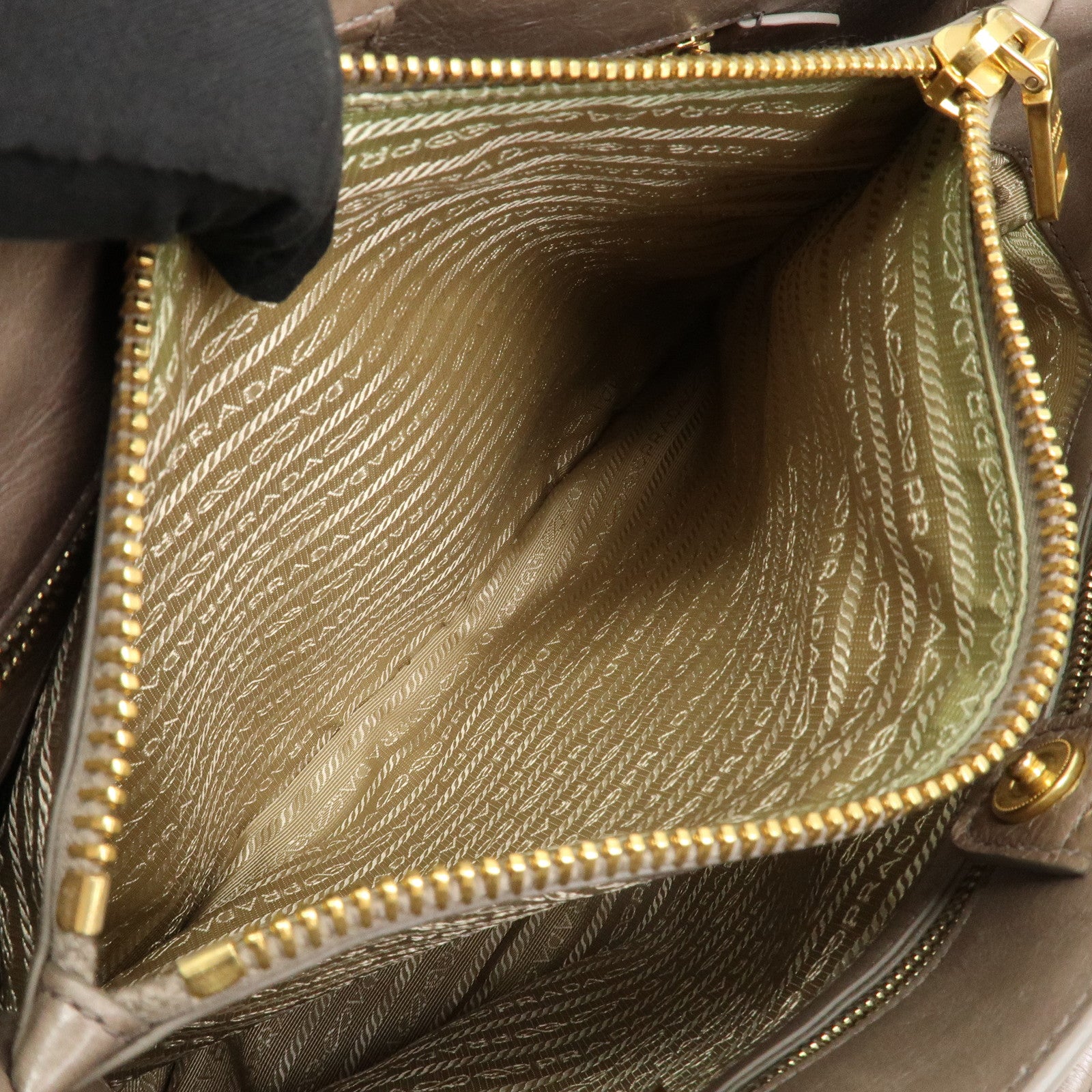 PRADA Logo Leather 2Way Bag Hand Bag Shoulder Bag Greige BN2533 Used