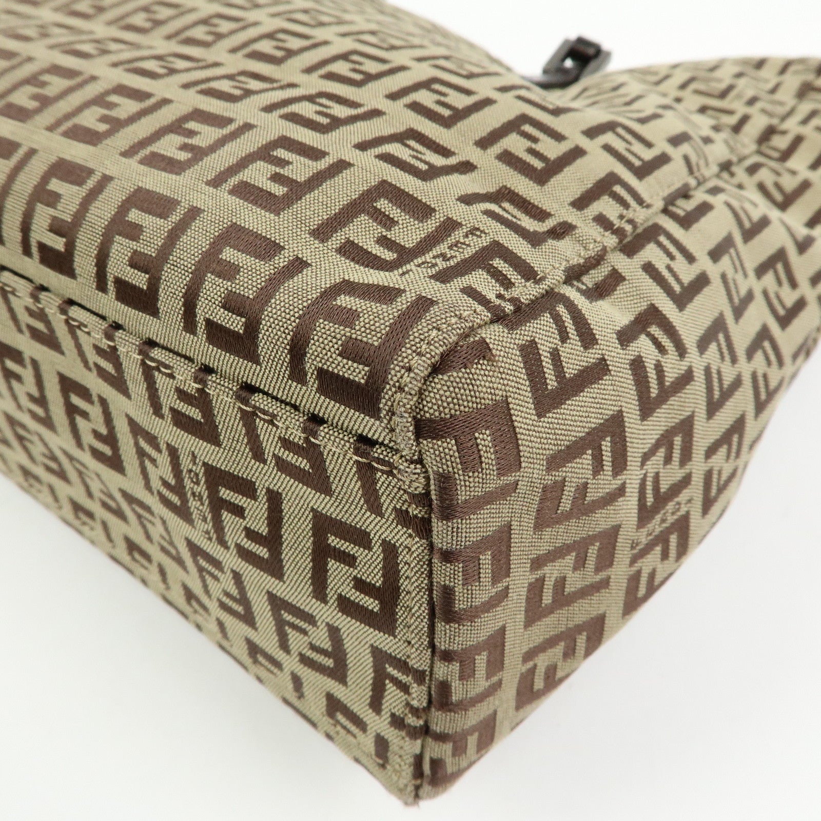 FENDI Zucchino Canvas Leather Tote Bag Beige Brown 8BH019