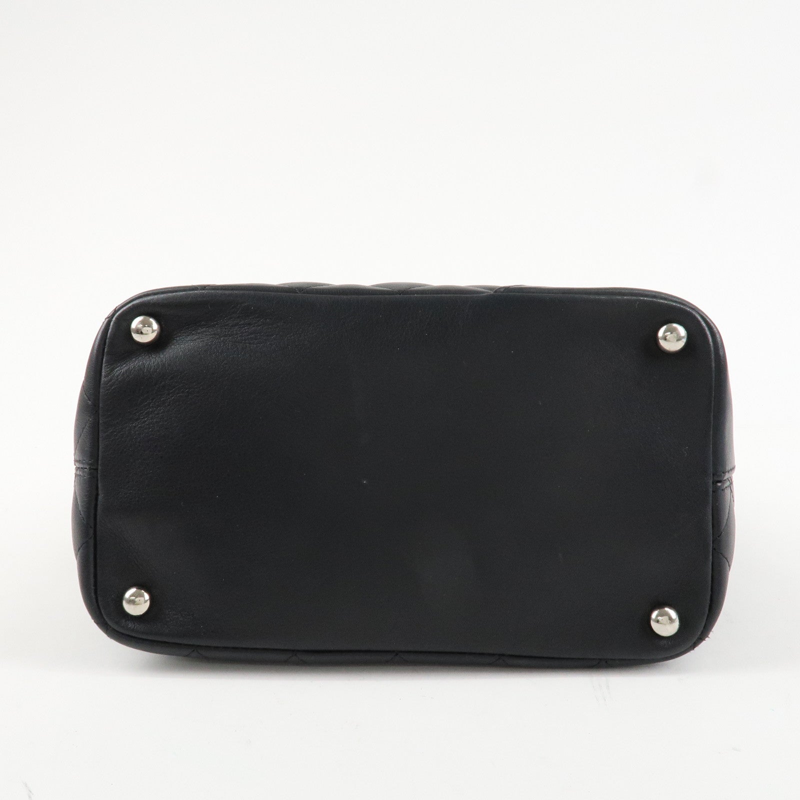 CHANEL Cambon Line COCO Mark Lamb Skin Small Tote Bag Black A25166 Used