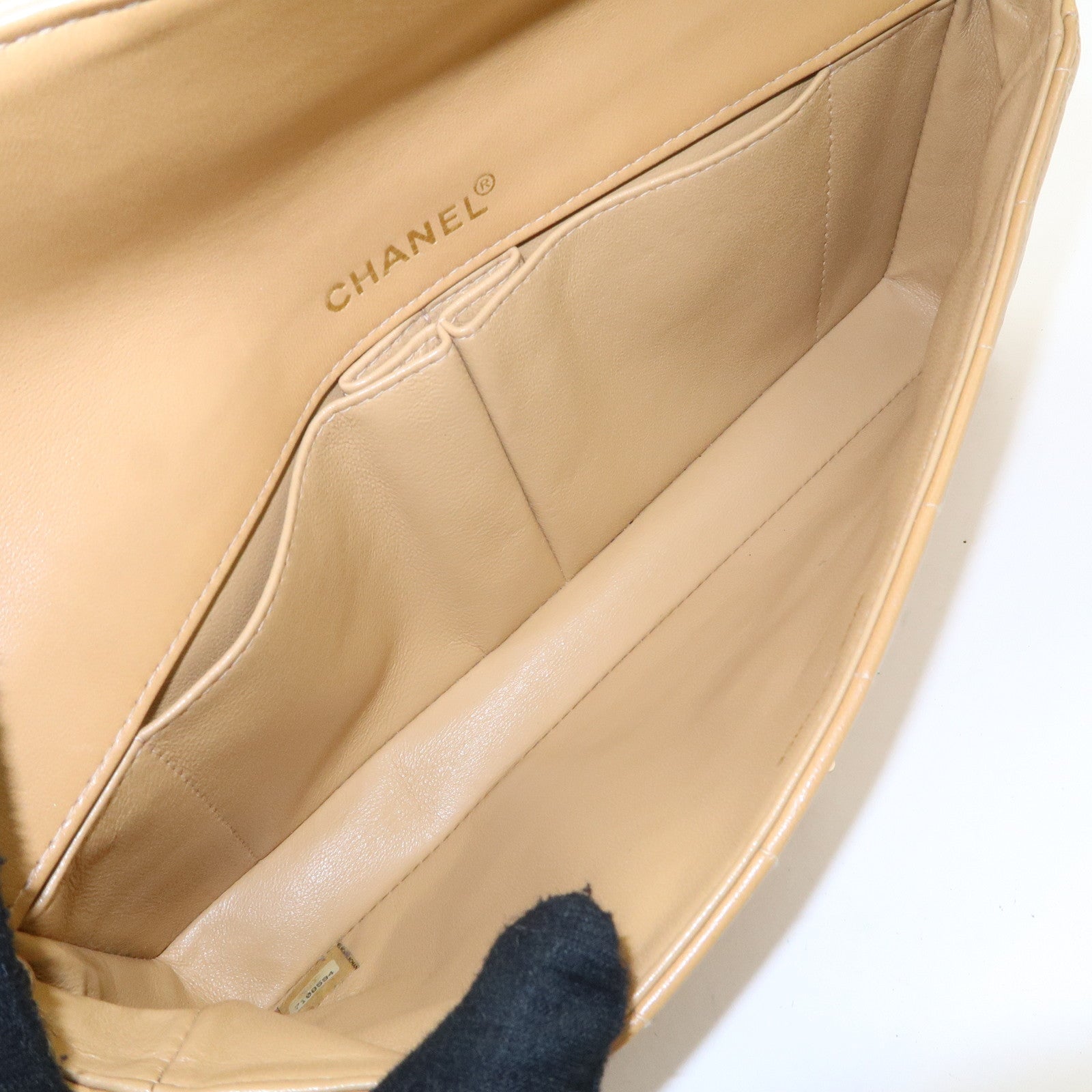 CHANEL Chocolate Bar Lamb Skin Chain Shoulder Bag Beige A15316 Used