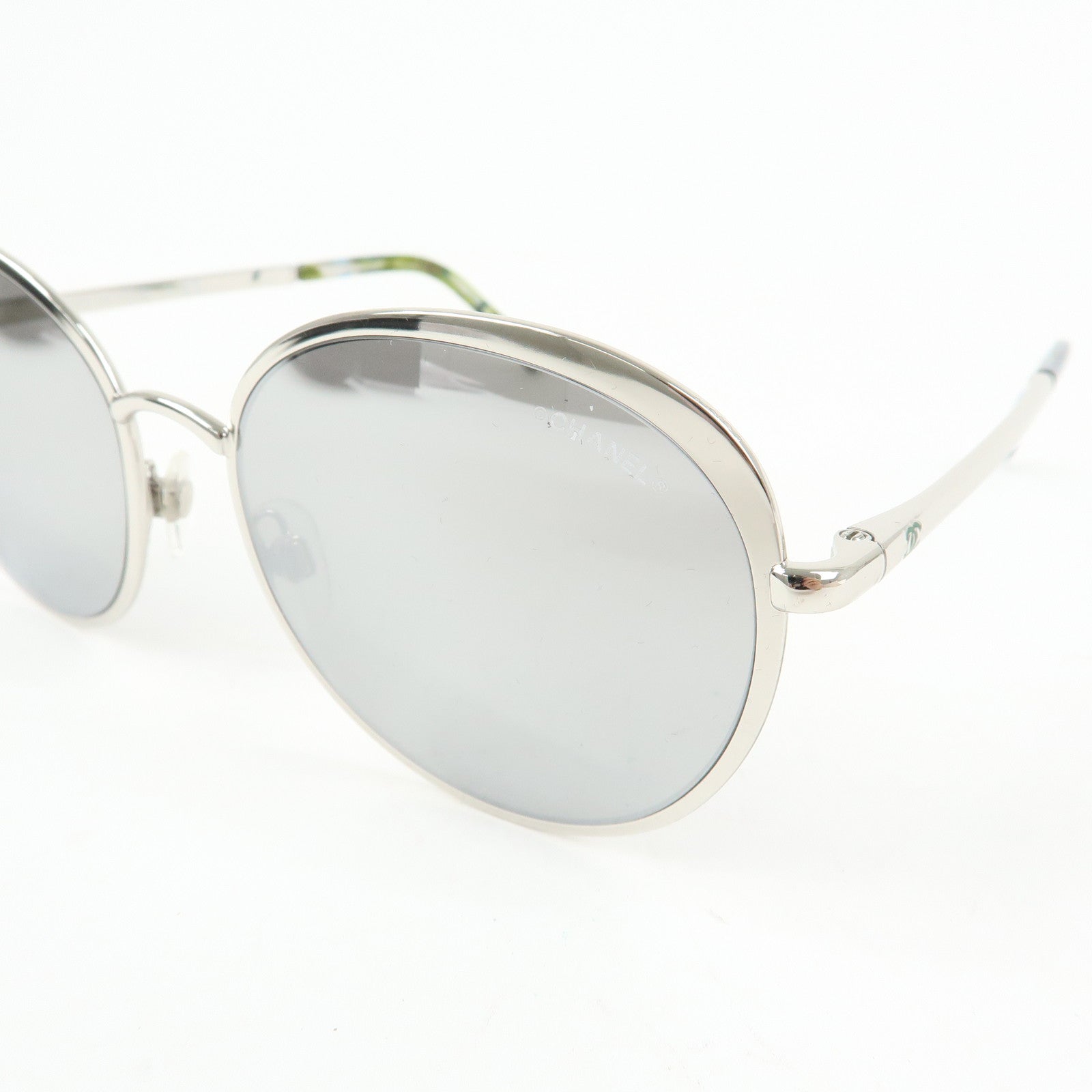 CHANEL Plastic Boston MirrorLens Sunglasses 55□18 Silver Green 4206