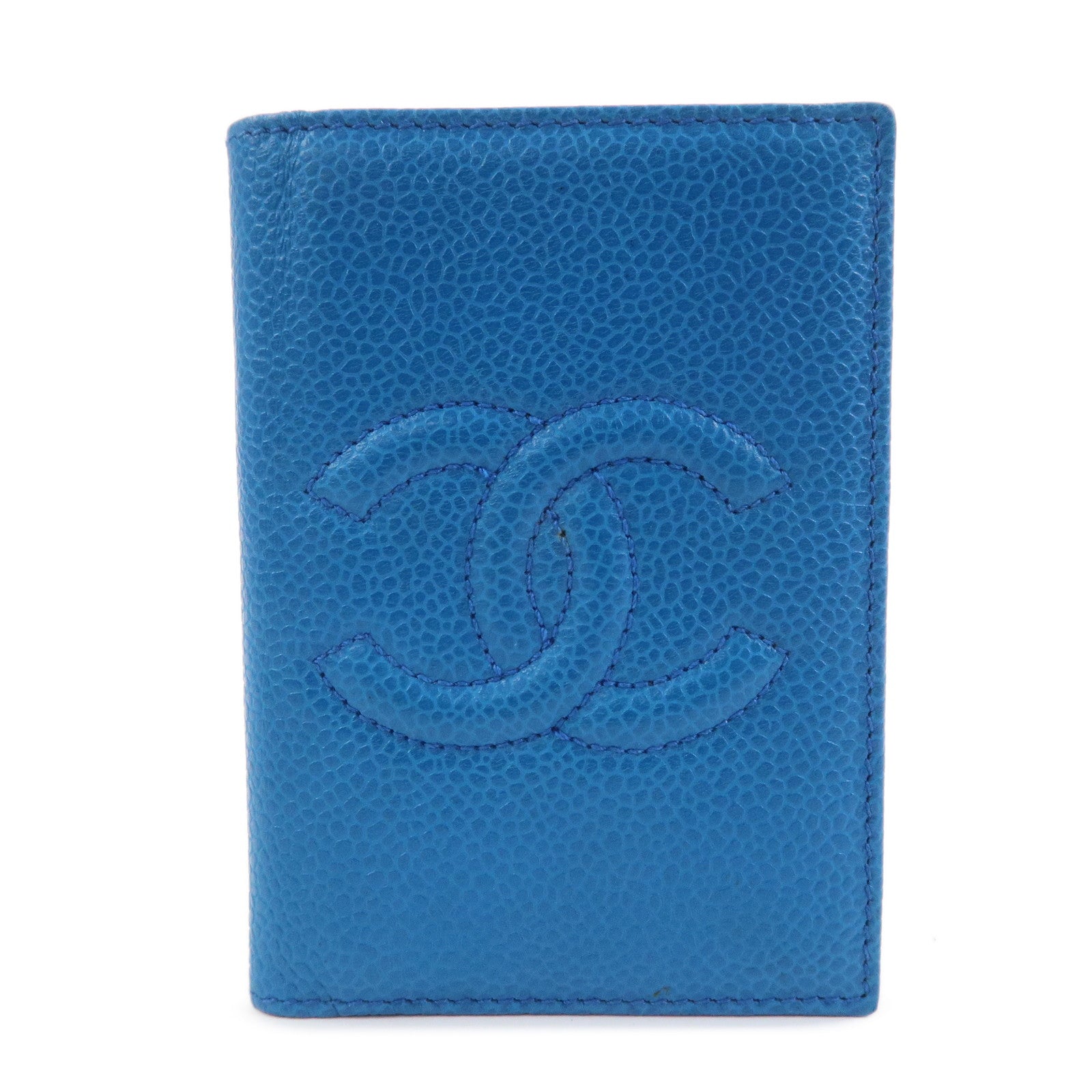 CHANEL COCO Mark Caviarskin Card Case Card Holder Blue