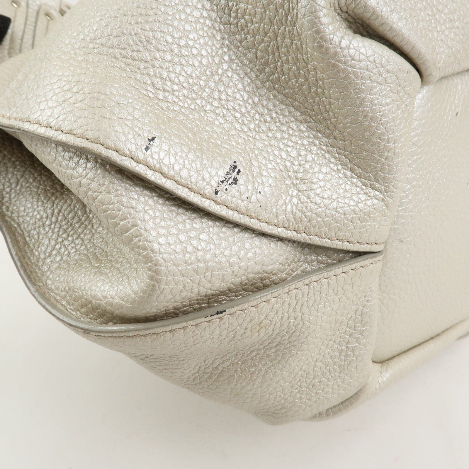 CELINE Logo Leather Bittersweet Shoulder Bag Tote Bag Silver
