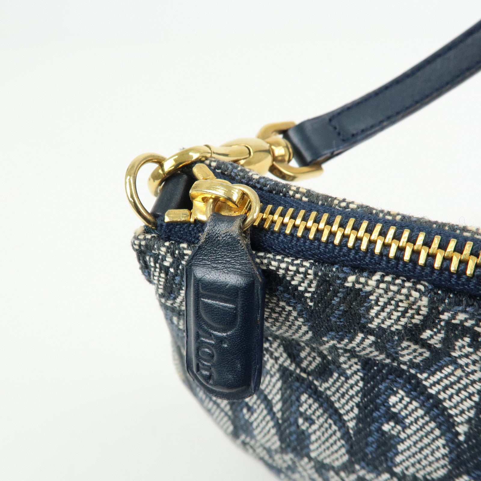 Christian Dior Trotter Jacguard Leather Saddle Bag Pouch Navy