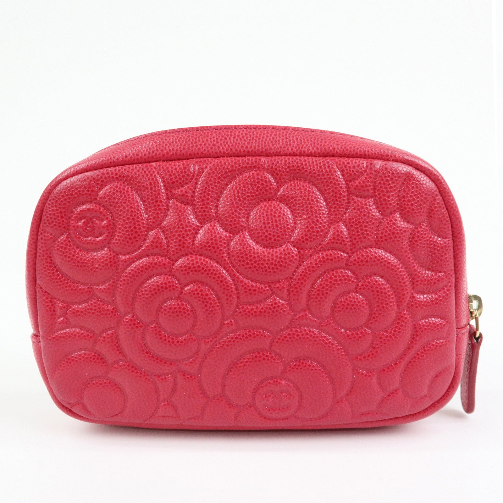 CHANEL Camellia COCO Mark Caviarskin Cosmetic Accessory Pouch Pink