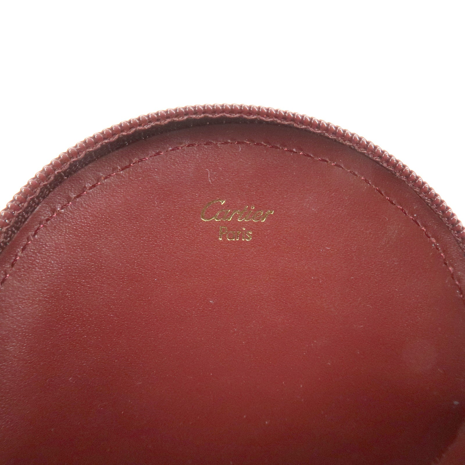 Cartier Must Line Leather Coin Case Coin Purse Wine Red