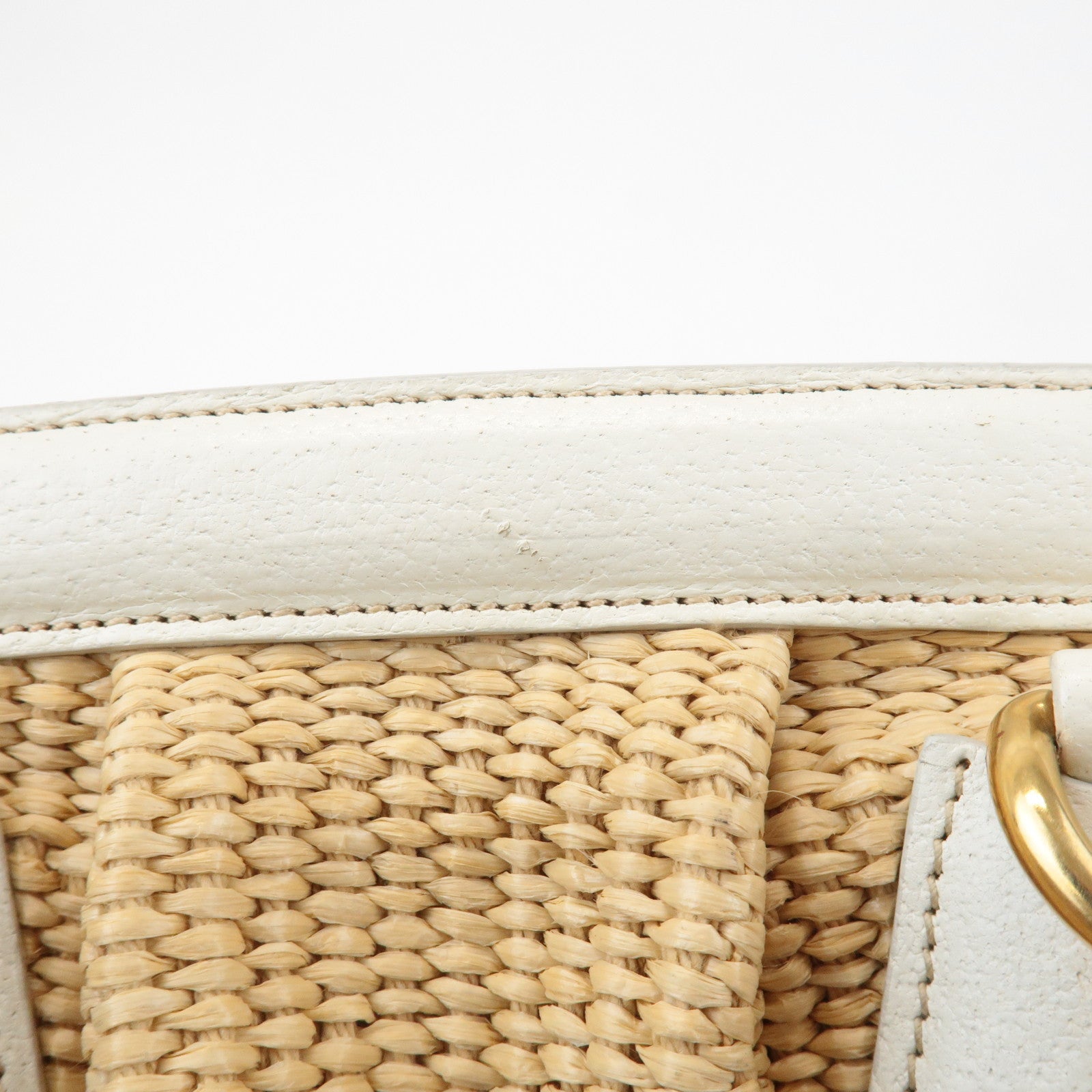 PRADA Triangle Leather Raffia Shoulder Bag Straw Bag Beige BR3693 Used