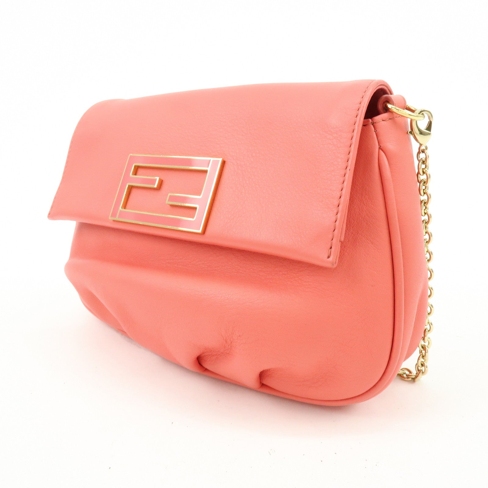 FENDI Leather Chain Shoulder Bag Purse Crossbody Bag Pink 8M0276