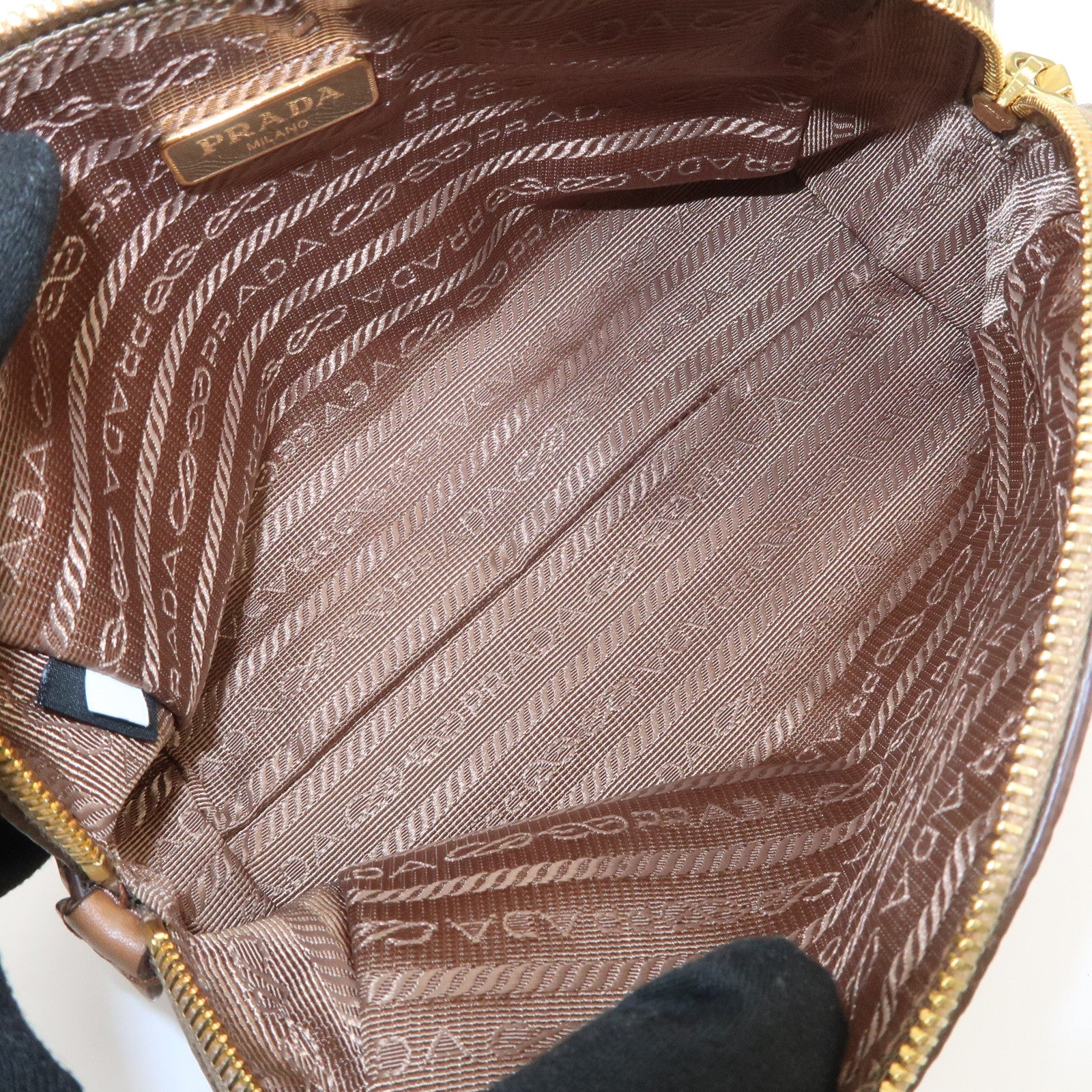 PRADA Logo Leather Pouch Cosmetic Pouch Camel