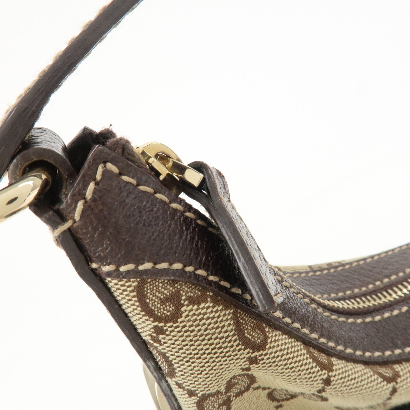 GUCCI GG Canvas Leather Shoulder Bag Hand Bag Beige Brown 153010