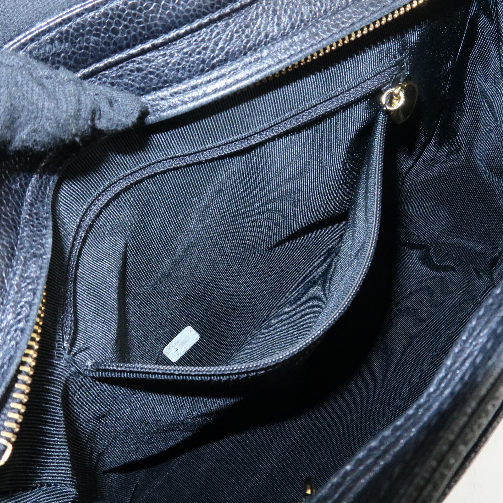 CHANEL Triple COCO Caviar Skin Chain Shoulder Bag Black Gold Hardware Used