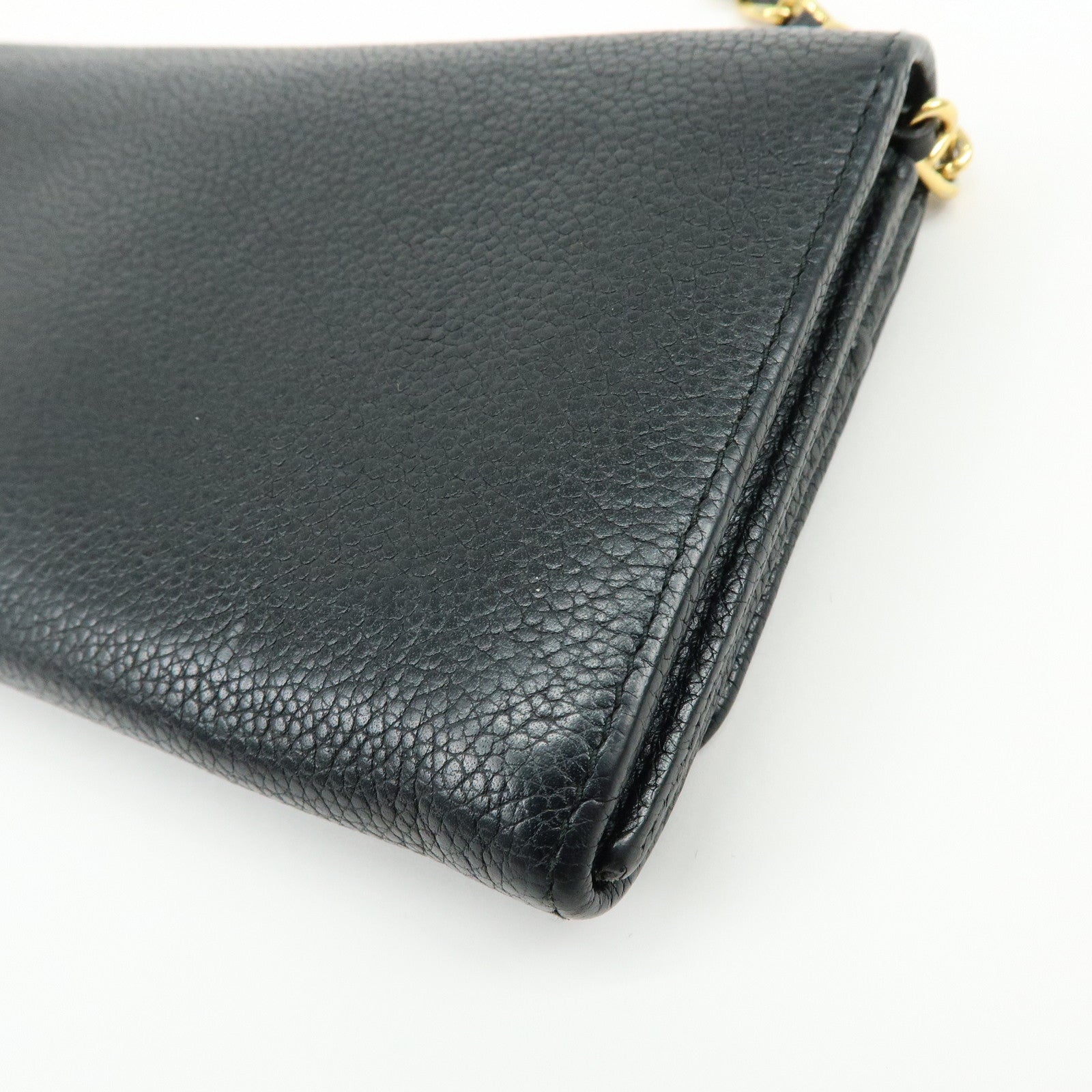 PRADA Saffiano Leather Chain Wallet Shoulder Bag Black 1M1290