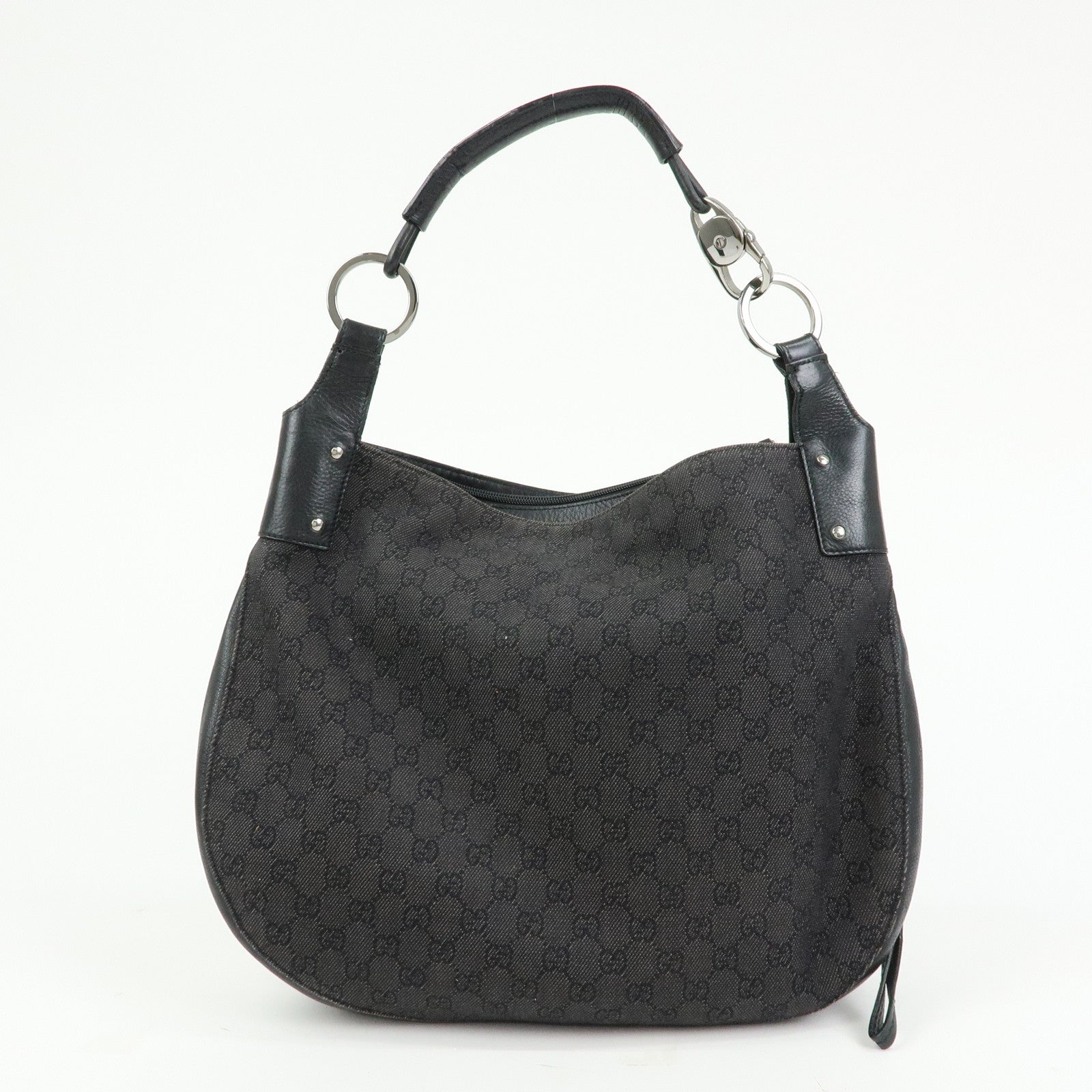 GUCCI GG Canvas Leather Shoulder Bag Hand Bag Black 179777