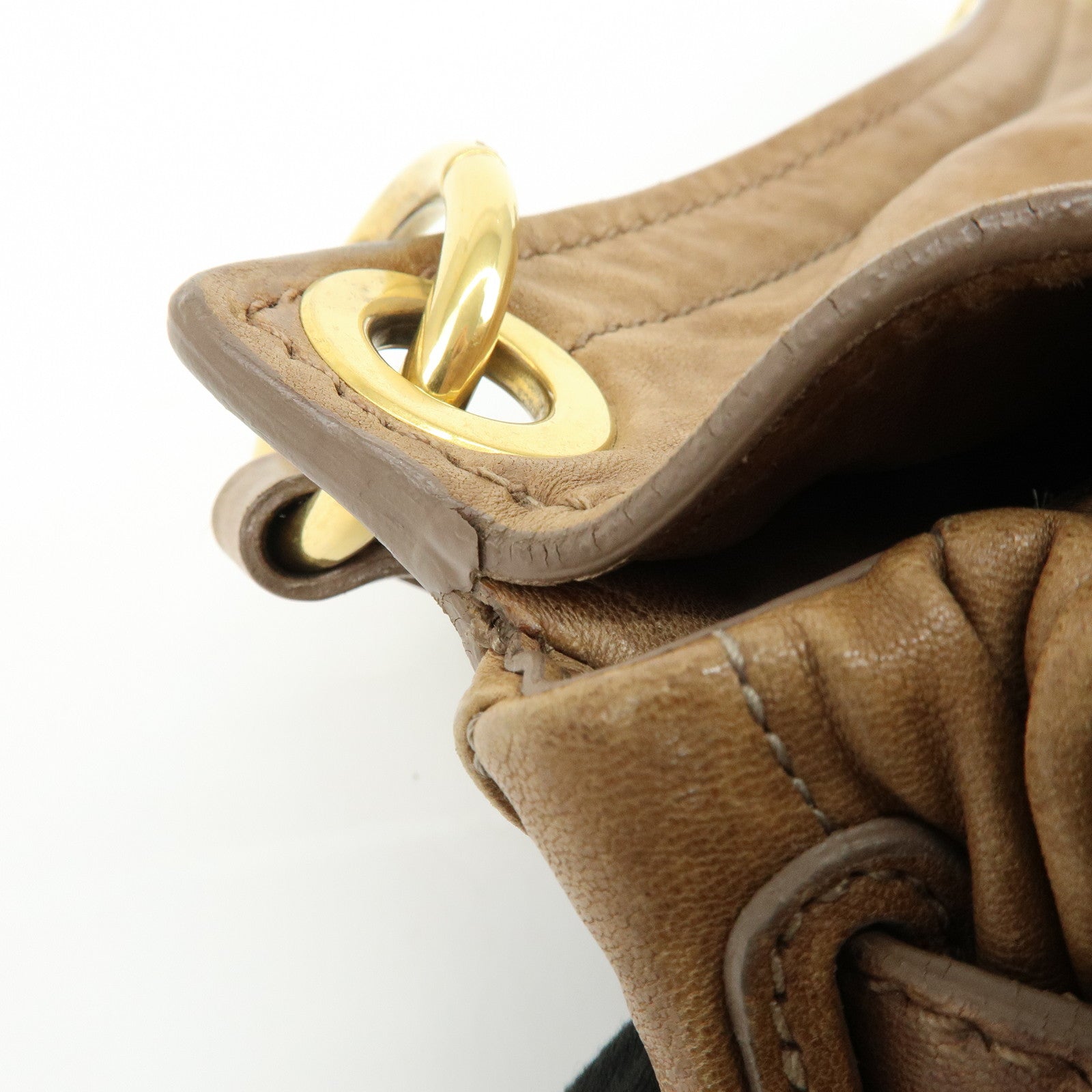 MIU MIU Matelasse Leather 2Way Bag Hand Bag Shoulder Bag Brown