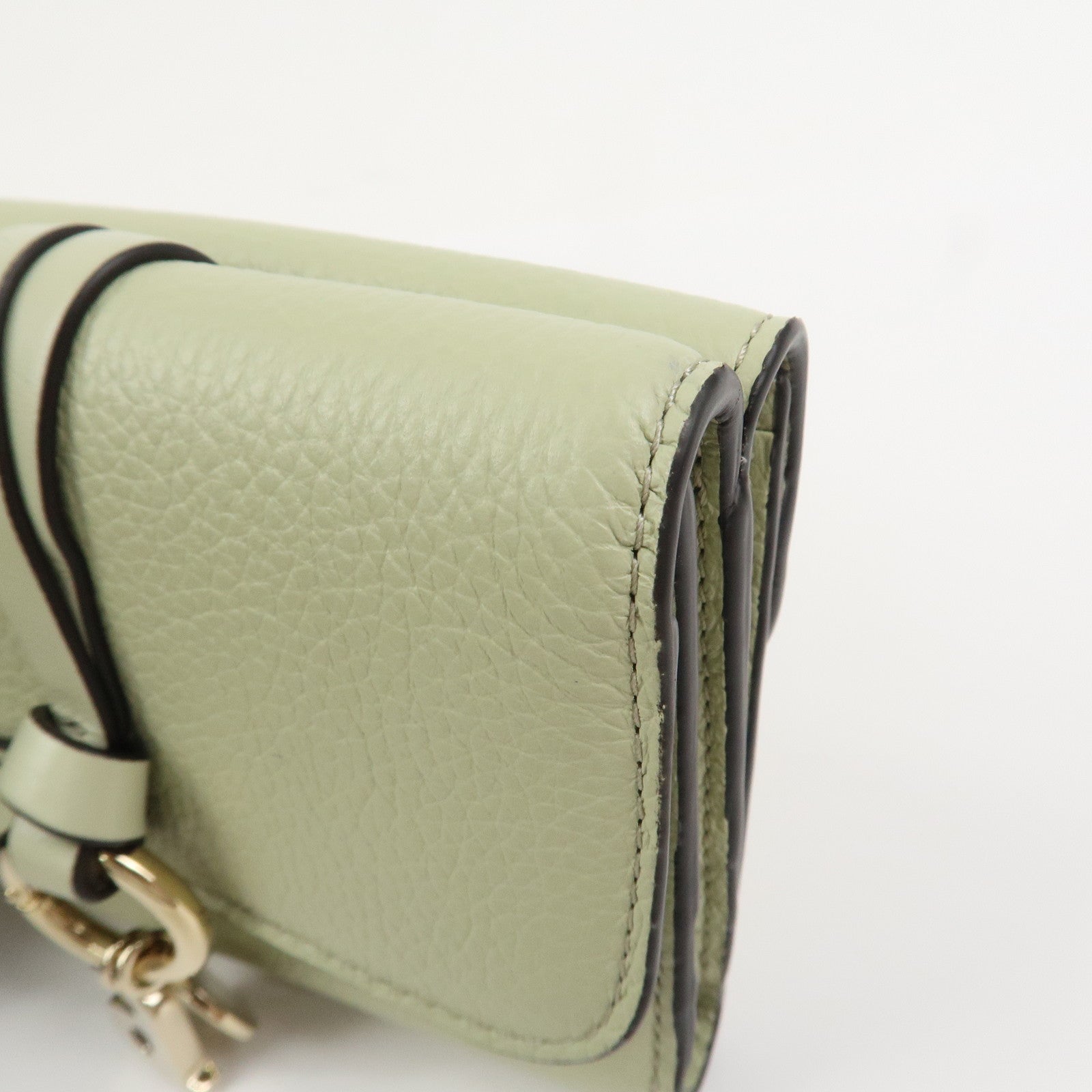 Chloe Leather Small Alphabet Tri-fold Compact Wallet Light Green