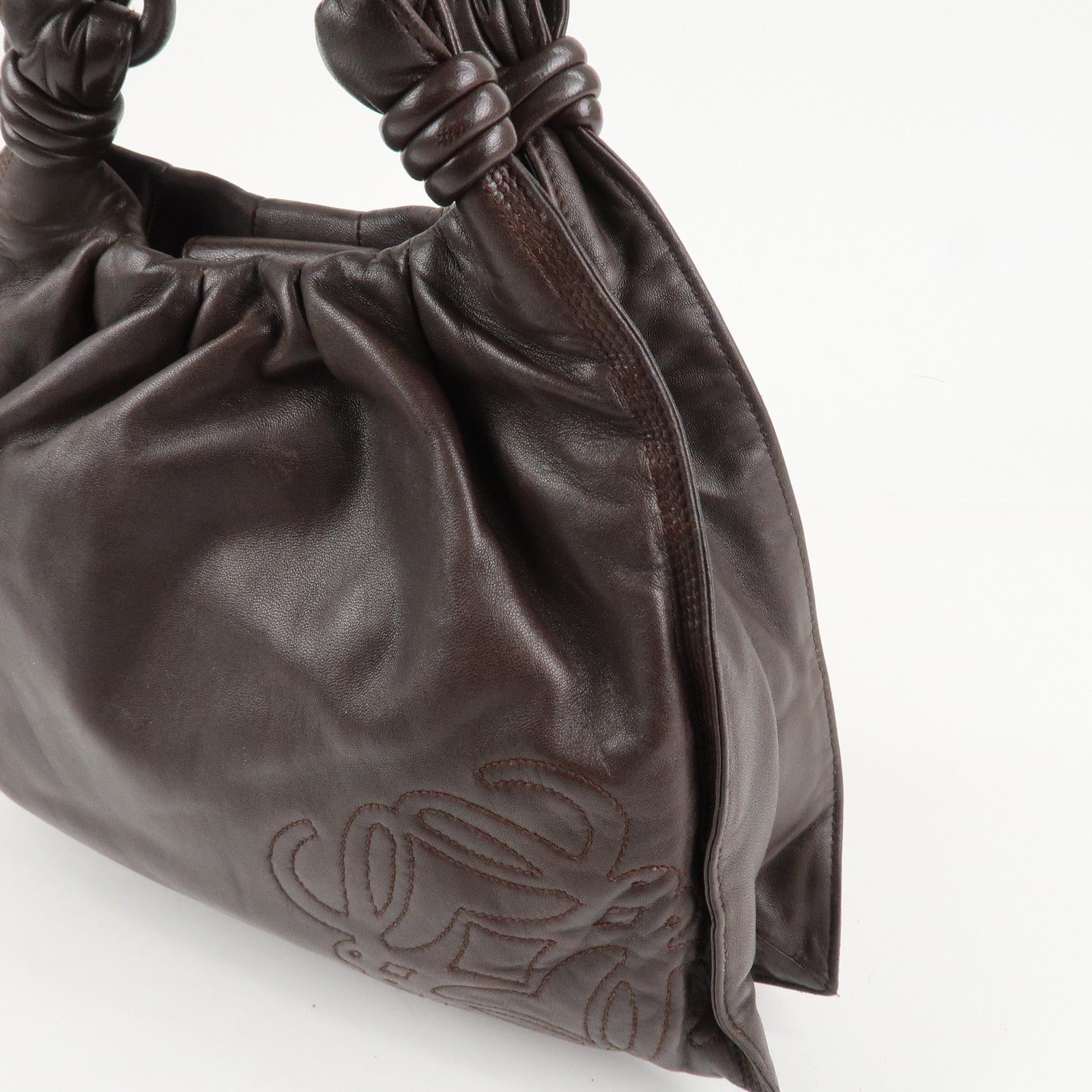 LOEWE Anagram Nappa Leather Shoulder Bag Brown Used