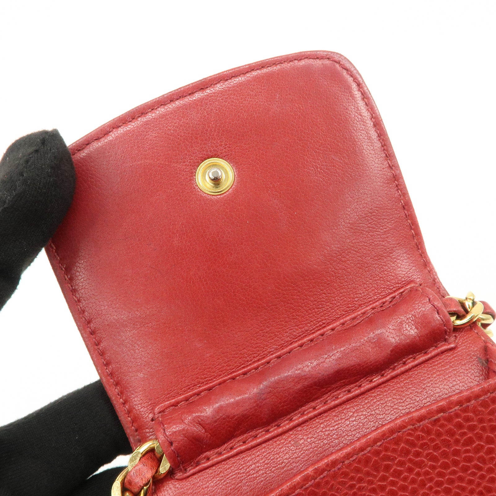 CHANEL COCO Mark Caviarskin Chain Shoulder Bag Pouch Red