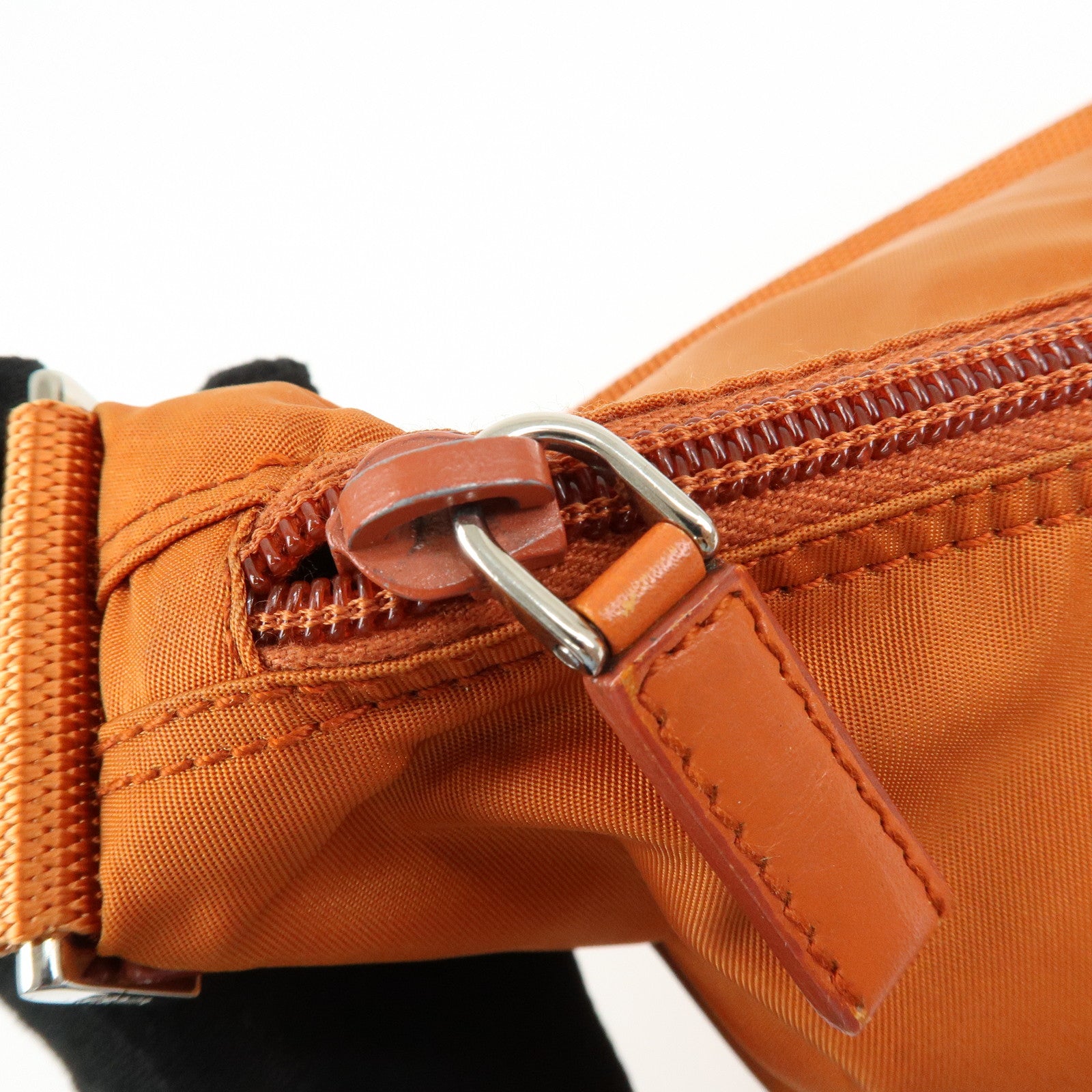 PRADA Triangle Logo Nylon Leather Shoulder Bag Crossbody Bag Orange