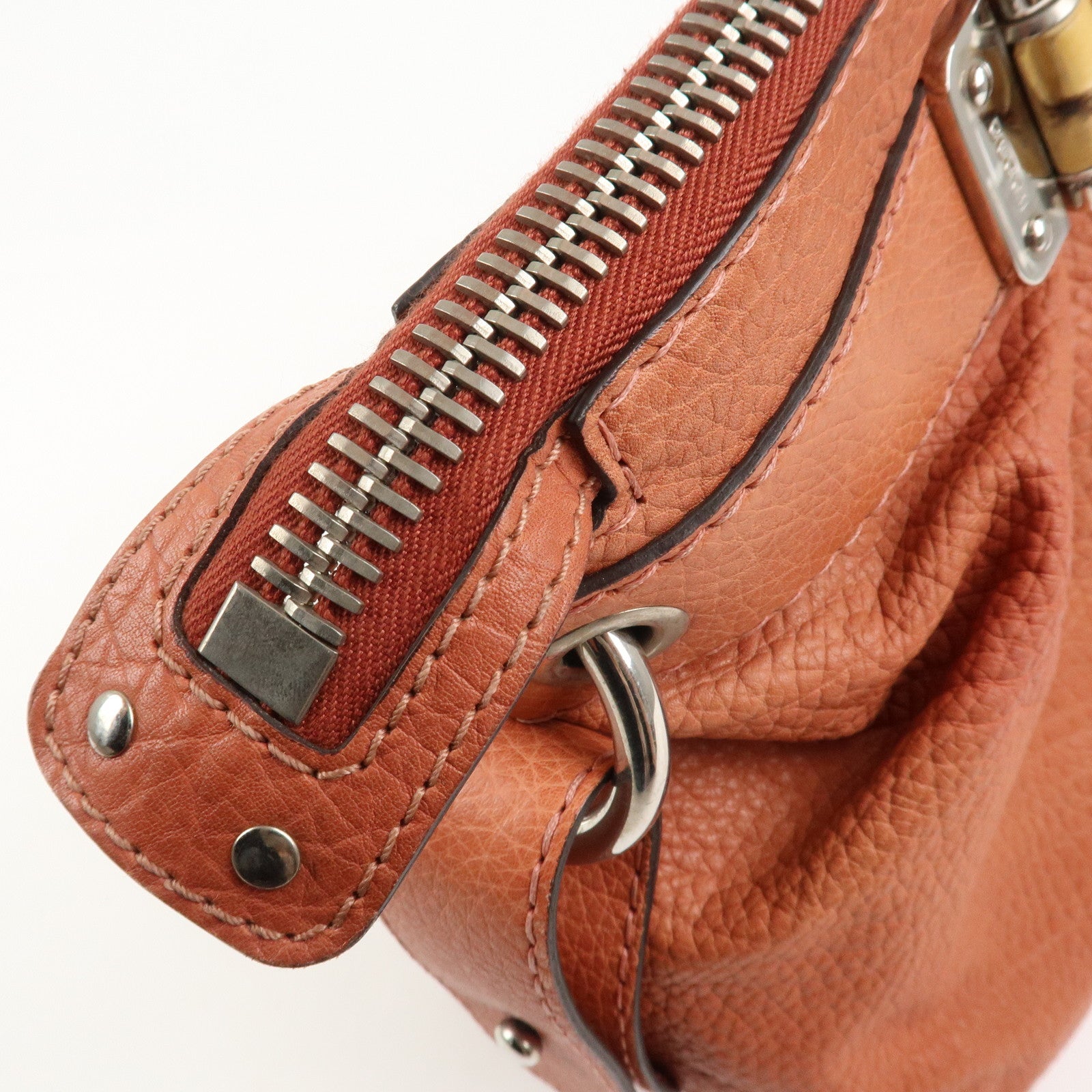 GUCCI Bamboo Leather Boston Bag Shoulder Bag Coral 232959