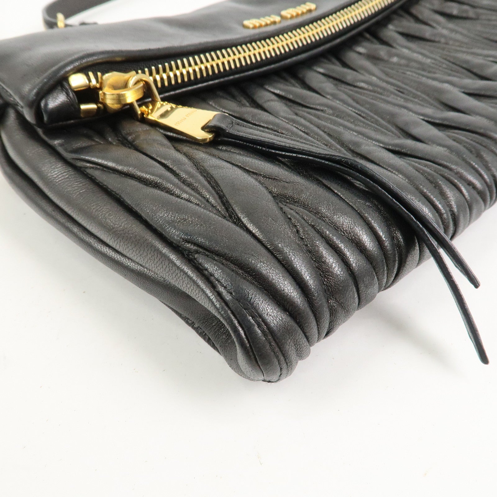 MIU MIU Matelasse Logo Leather Shoulder Bag Black RP0385