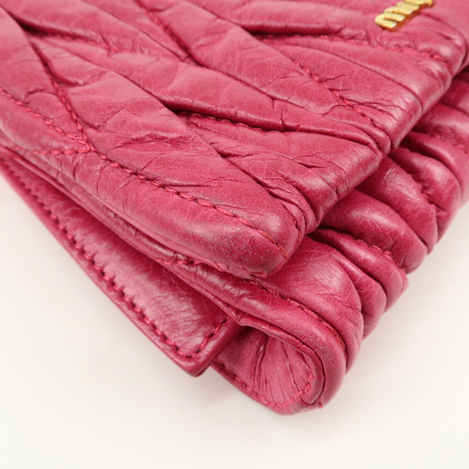 MIU MIU Matelasse Leather Chain Shoulder Bag Crossbody Bag Pink Used