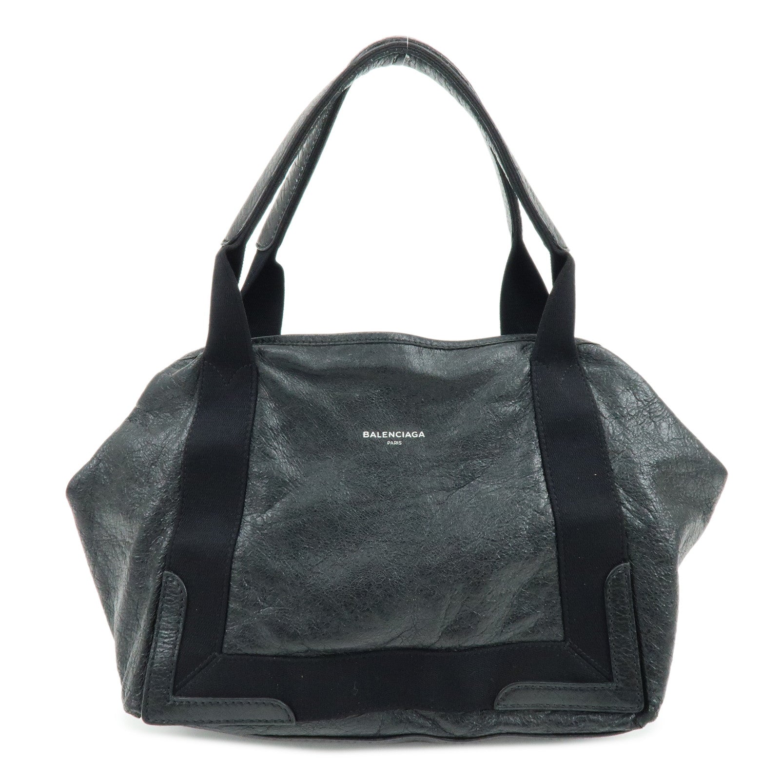 BALENCIAGA Navy Cabas Leather Small Tote Bag Black 339933