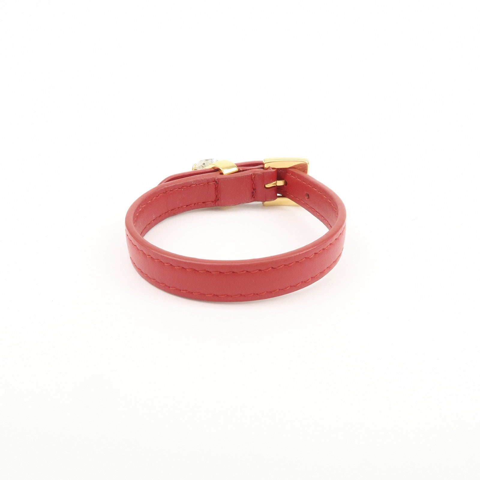 MIU MIU Heart Motif Leather Bracelet Bangle Red 51B253
