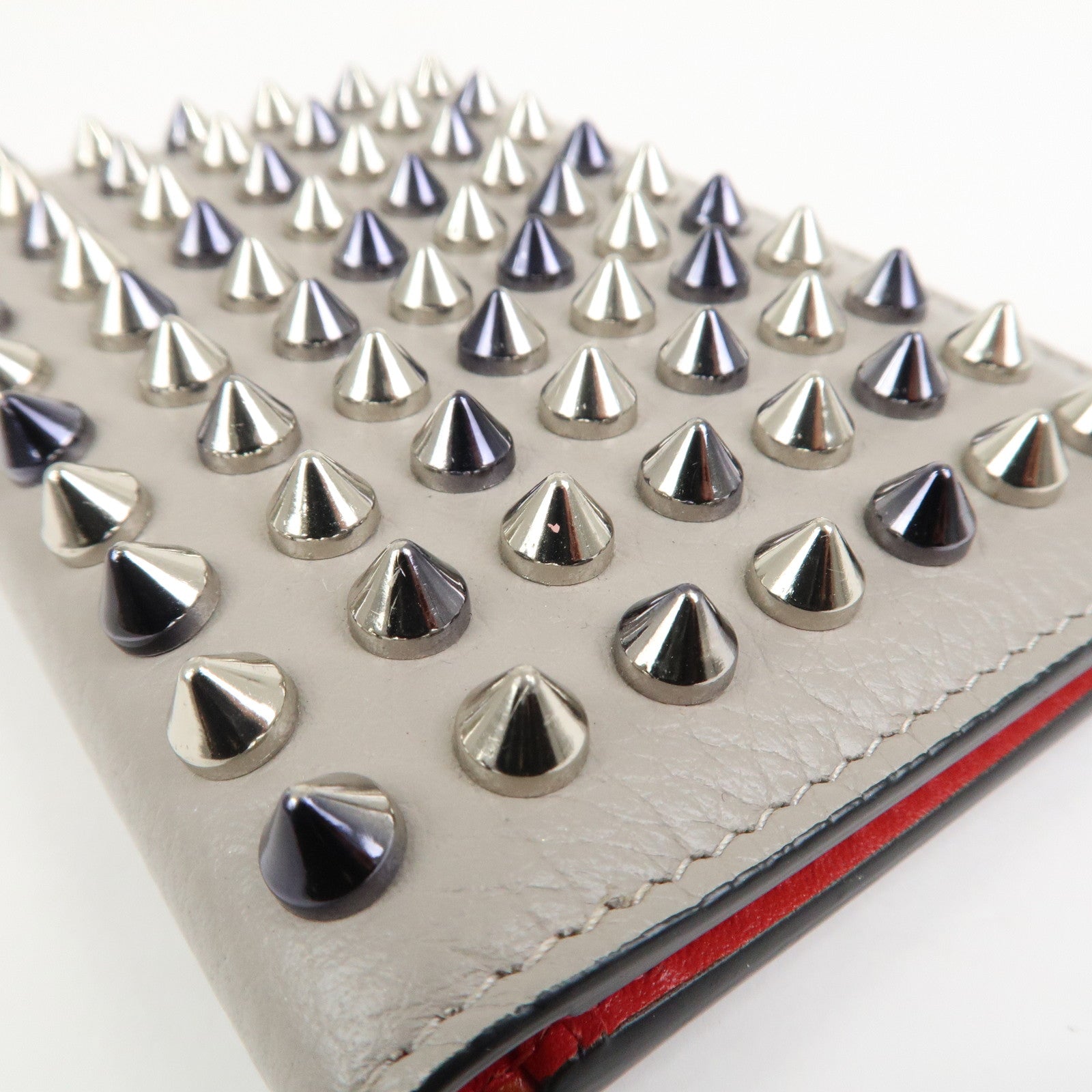 Christian Louboutin Leather Card Case Card Holder Studs Gray