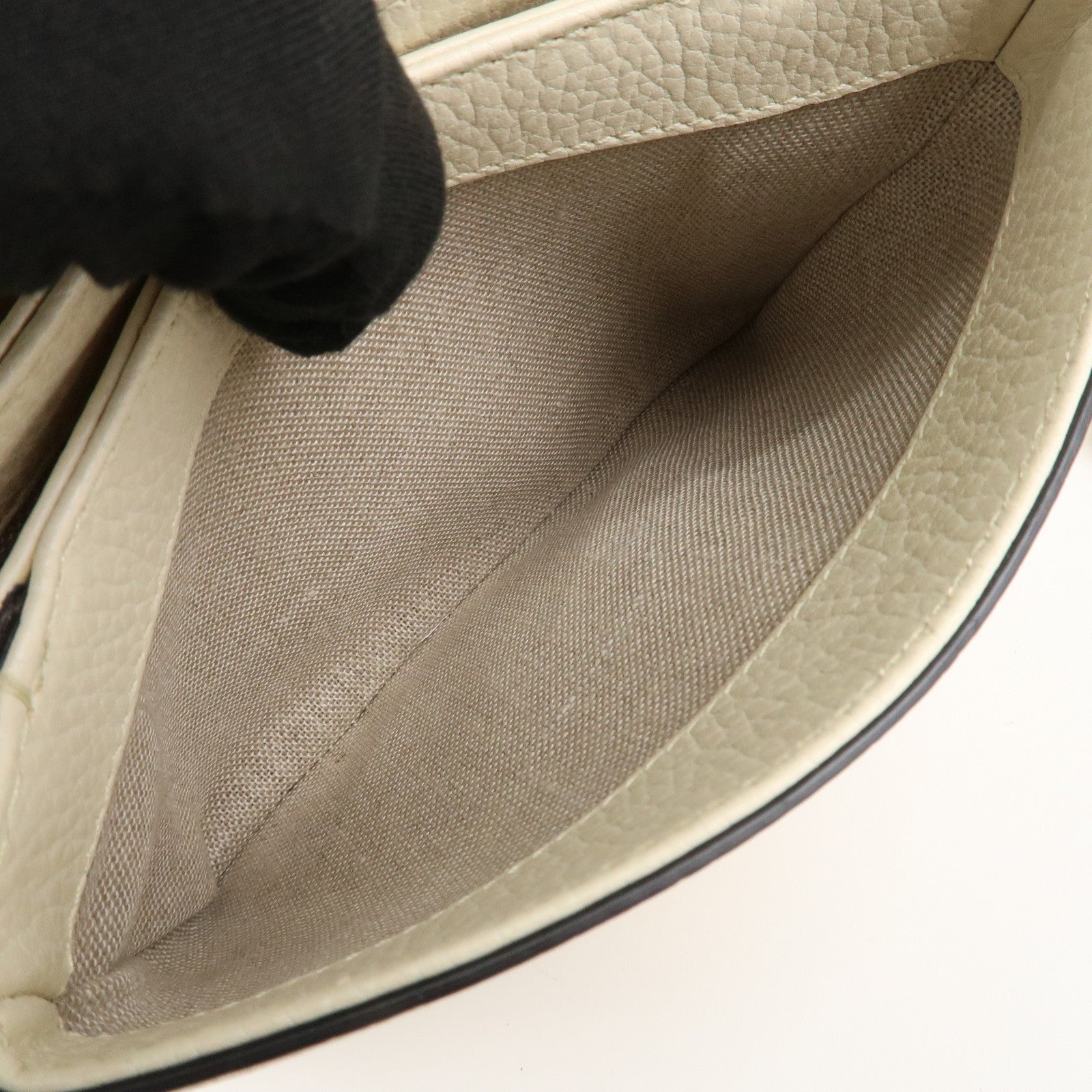 GUCCI Interlocking G Leather Chain Shoulder Bag Ivory Gold 240020 Used