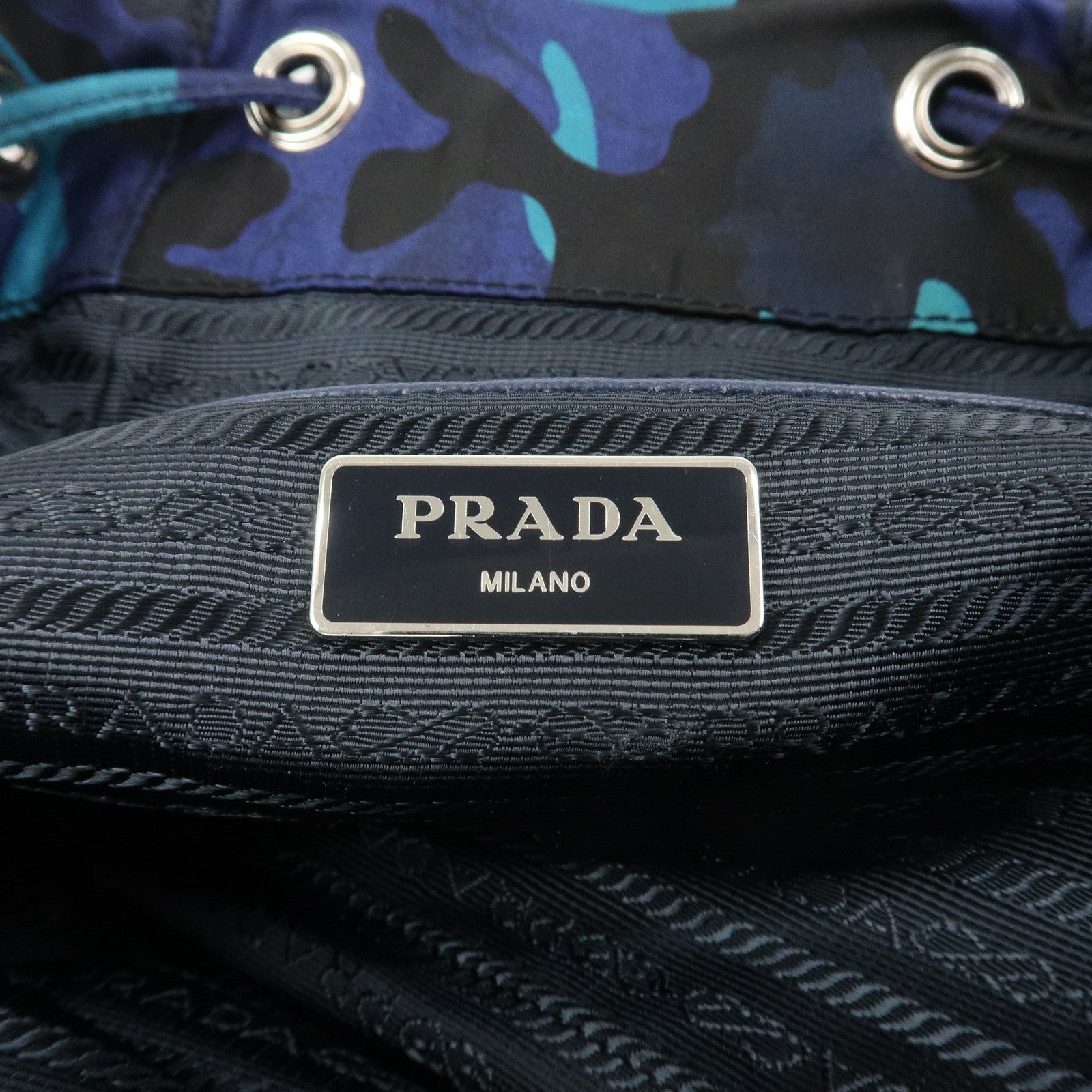 PRADA Triangle Logo Nylon Camouflage Backpack Rucksack Blue